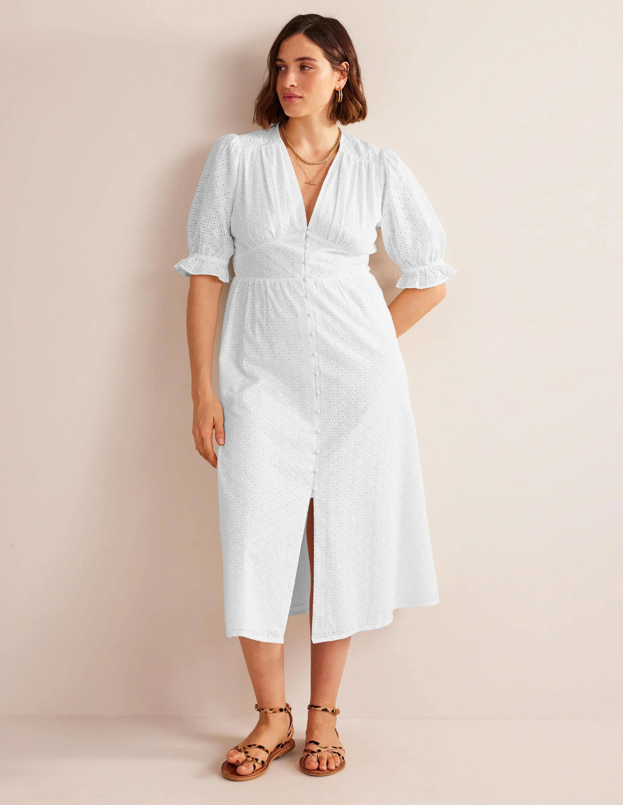 Broderie Midi Tea Dress-White - Image 5