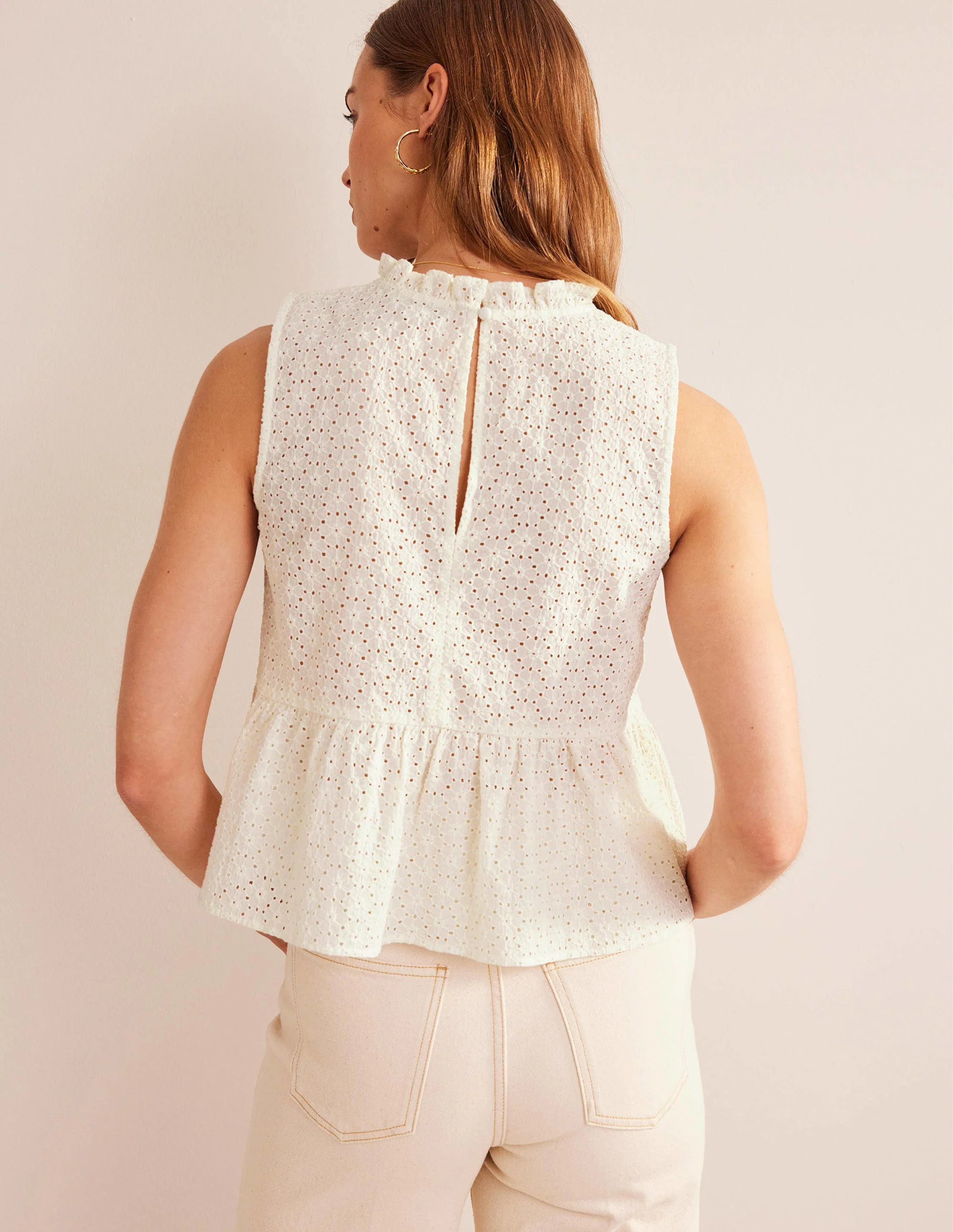 Broderie Peplum Top-Ivory - Image 3