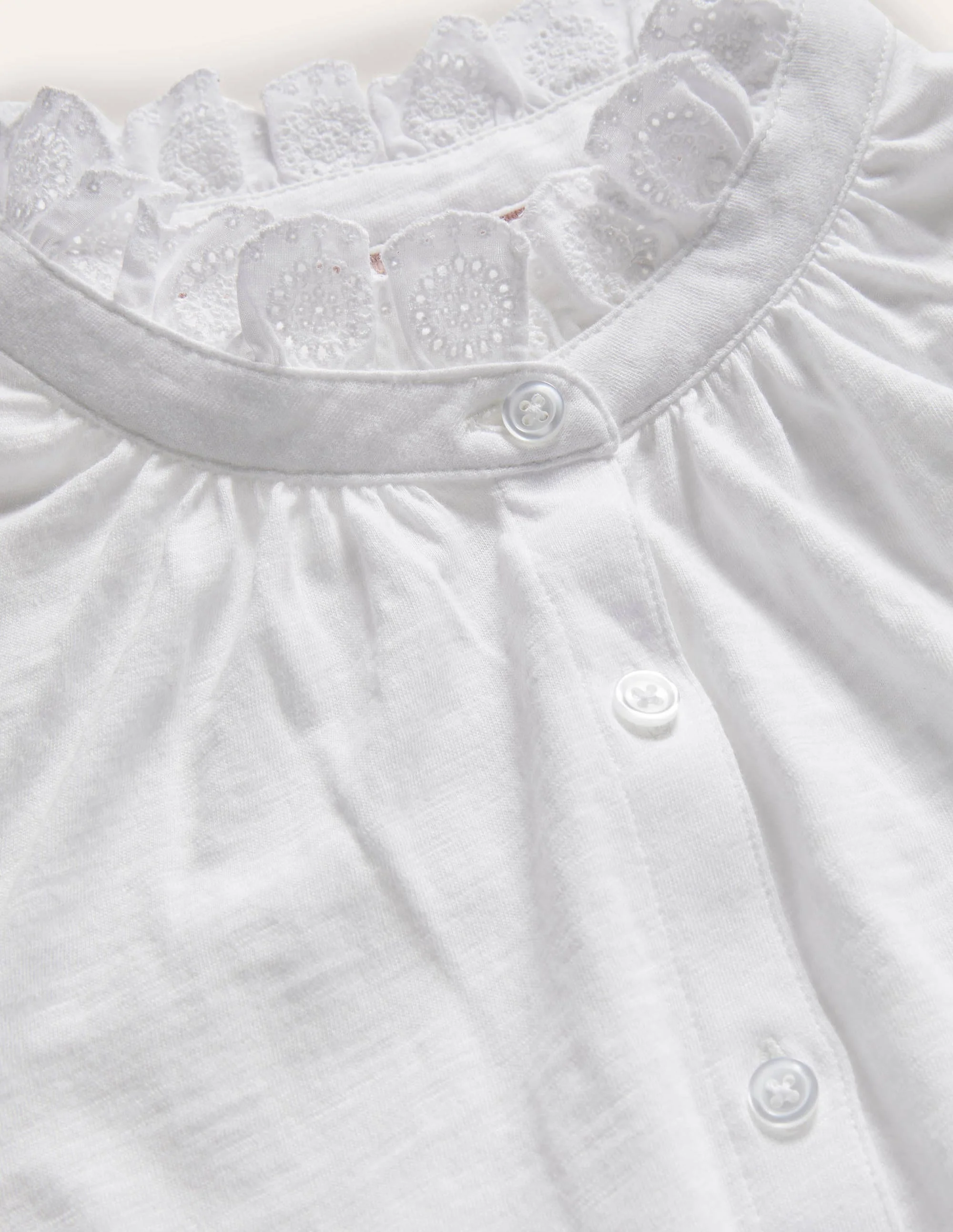 Broderie Trim Jersey Shirt-White - Image 6