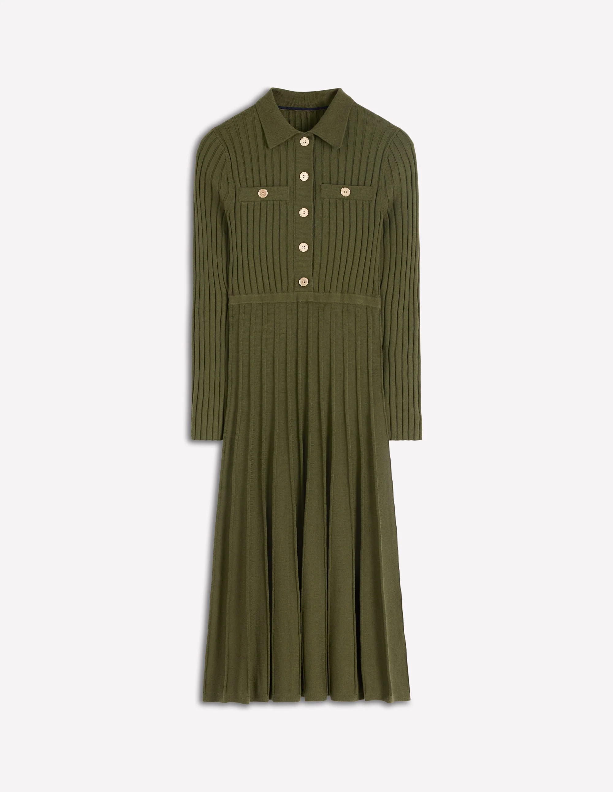 Brönte Knitted Rib Shirt Dress-Woodland Green - Image 6