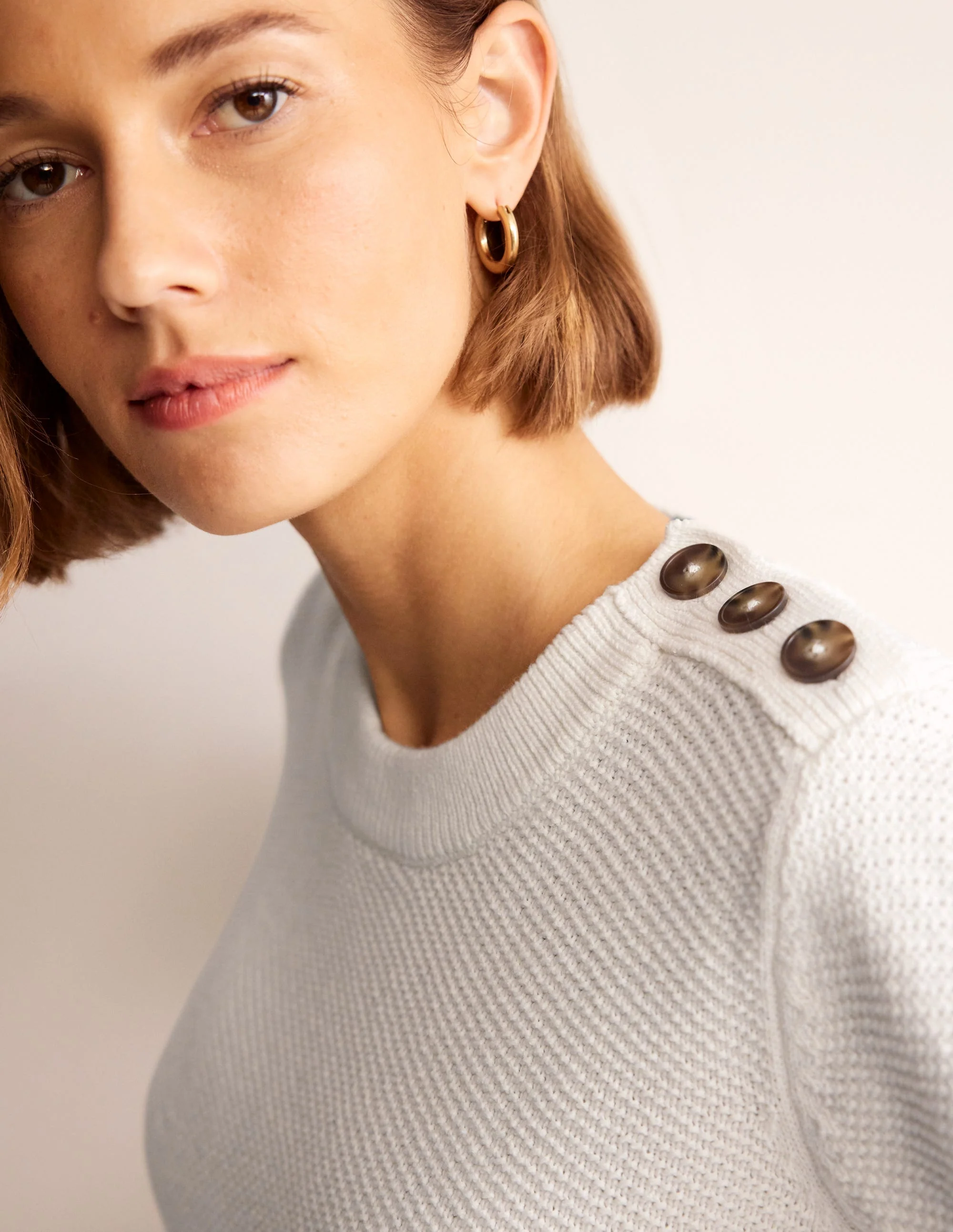 Button Detail Stitch Jumper-Warm Ivory - Image 3