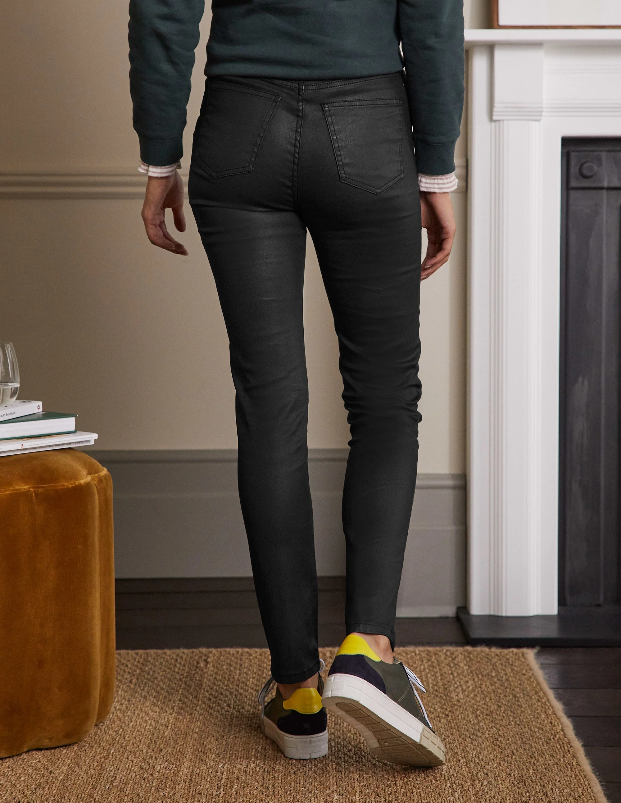 Button Fly Skinny Jeans-Black Waxed - Image 3