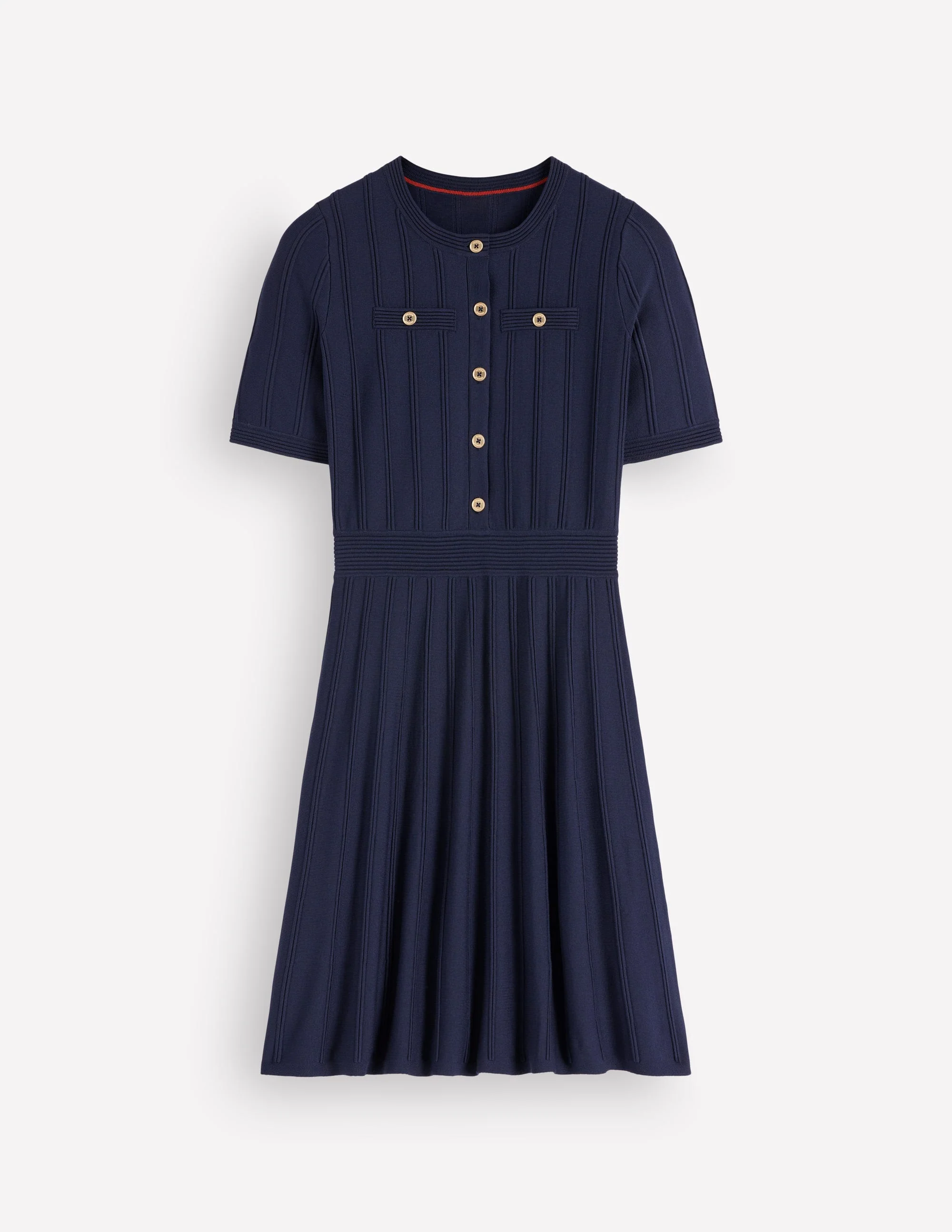 Button Front Stitch Dress-Navy - Image 5