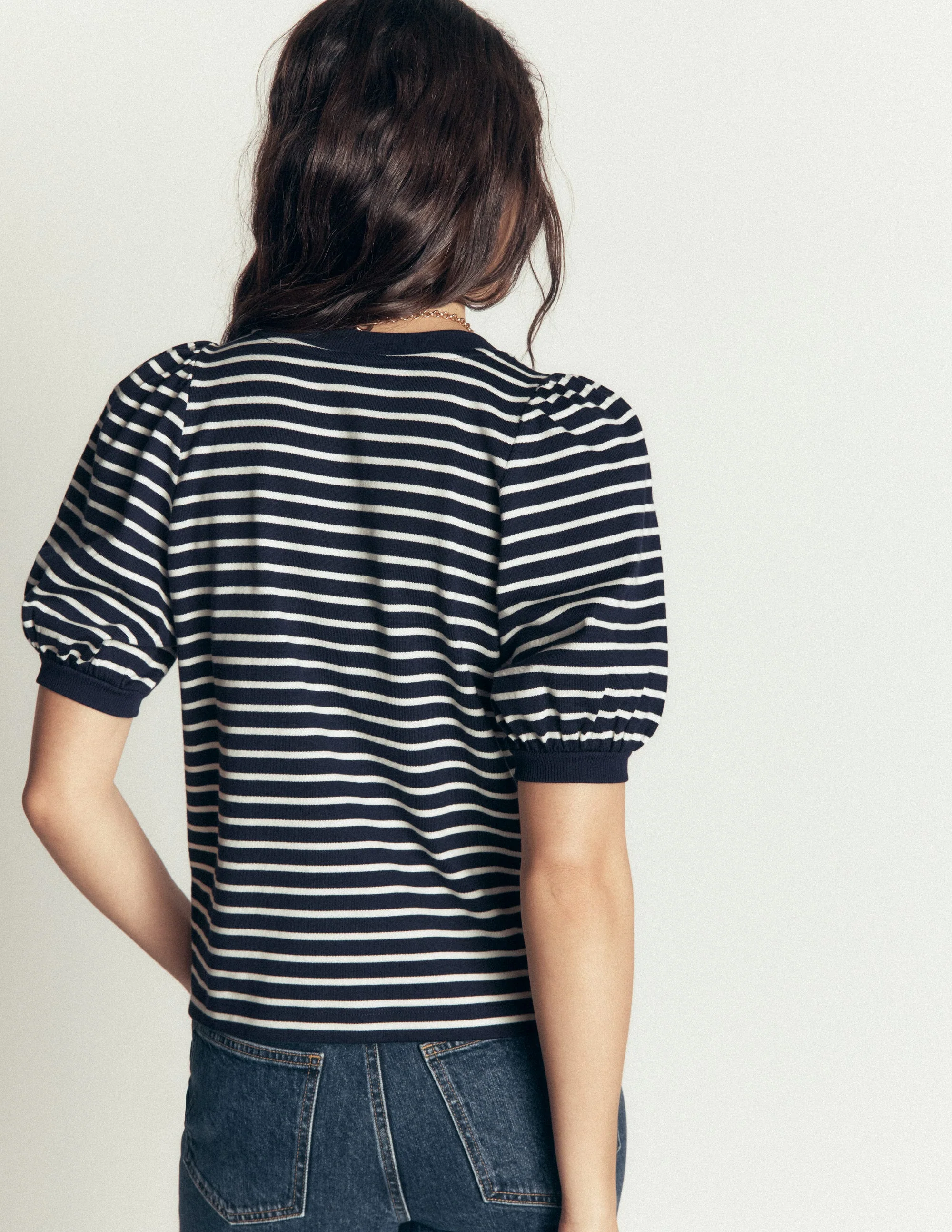 Button-through Full Sleeve Top-Navy and Ivory Stripe - Image 3