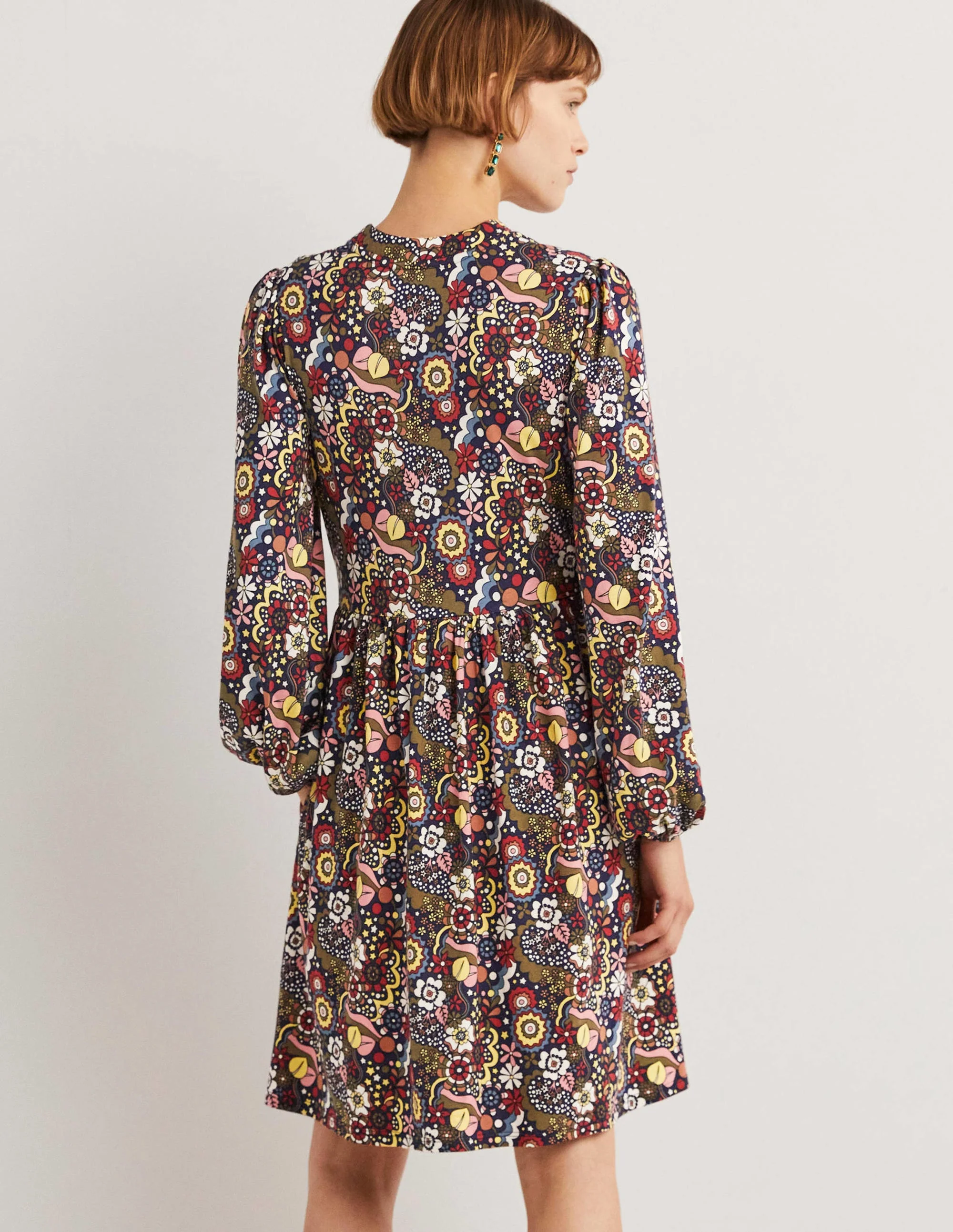 Button Through Jersey Dress-Multi, Paradise Swirl - Image 3