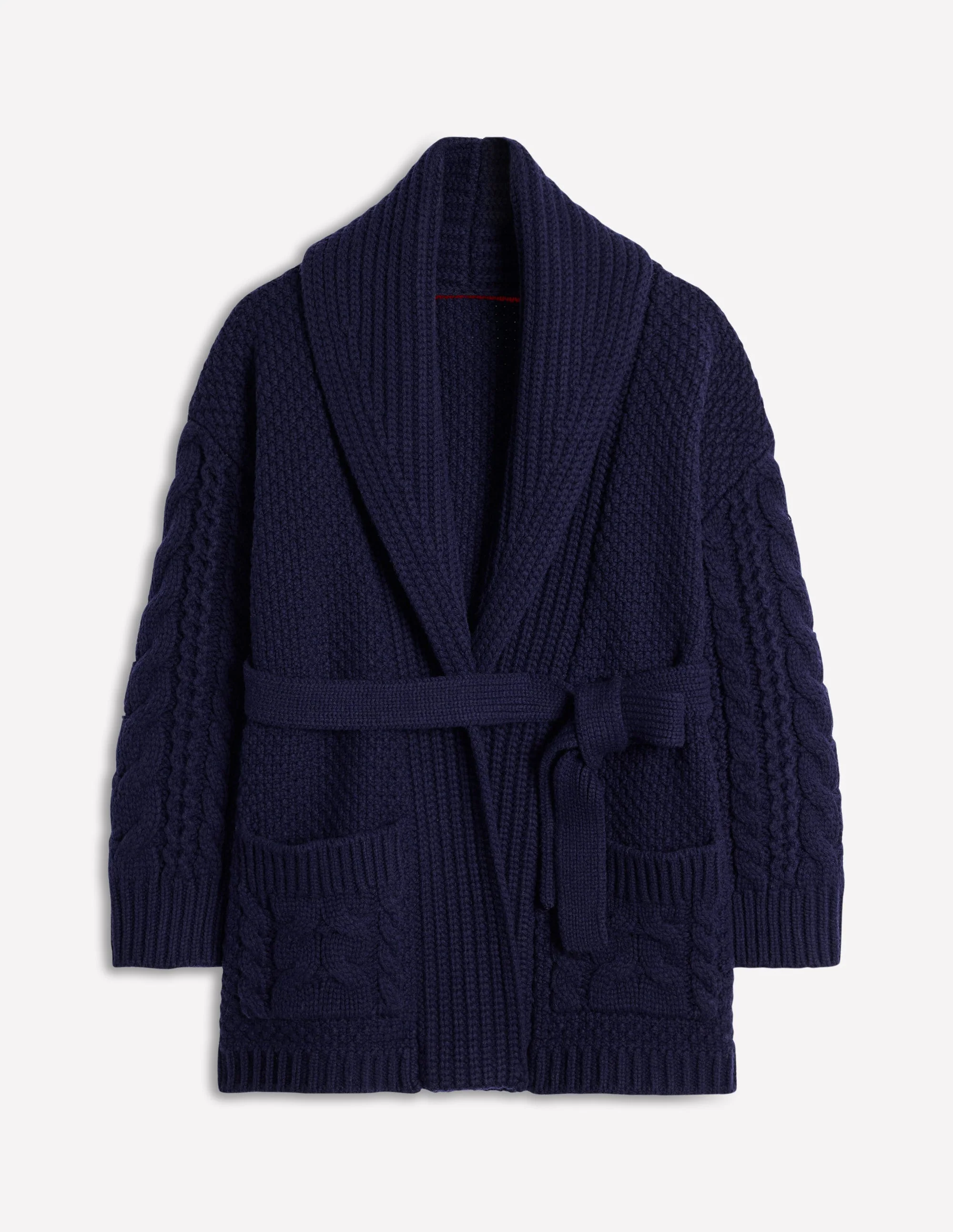 Cable Belted Cardigan-Navy - Image 6