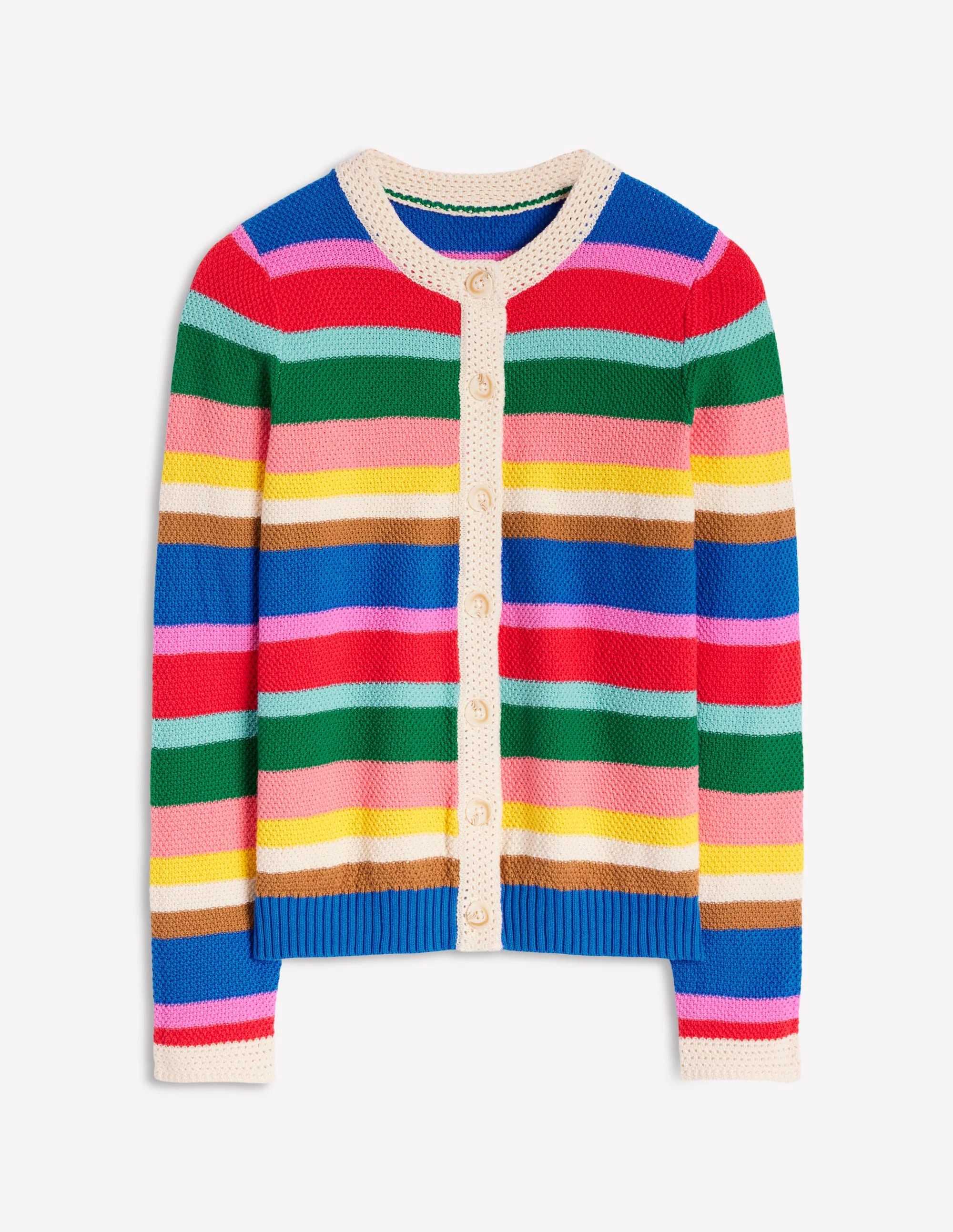Callie Crochet Trim Cardigan-Bright Rainbow Stripe Large - Image 8