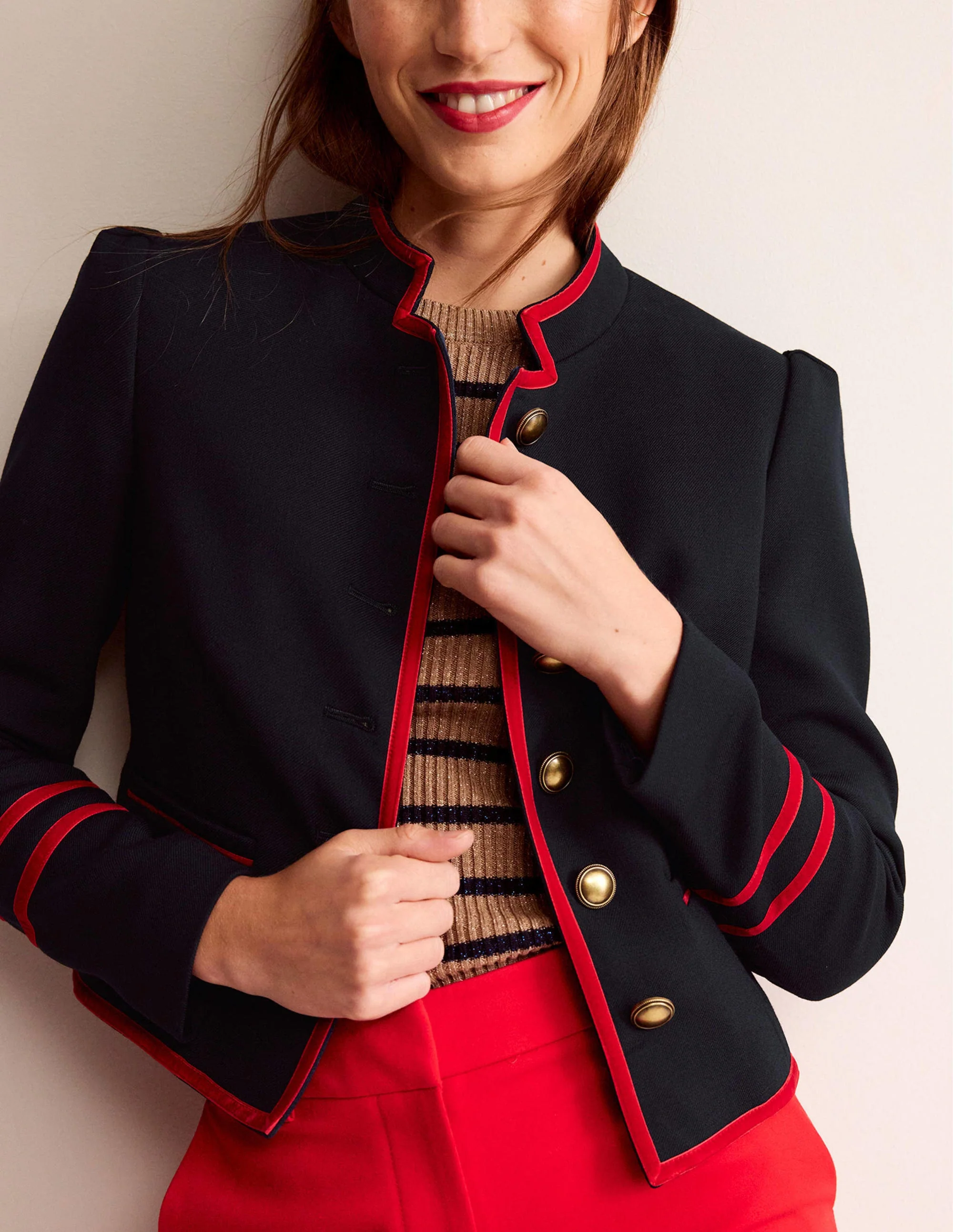 Cambridge Military Jacket-French Navy,Red Trim - Image 3
