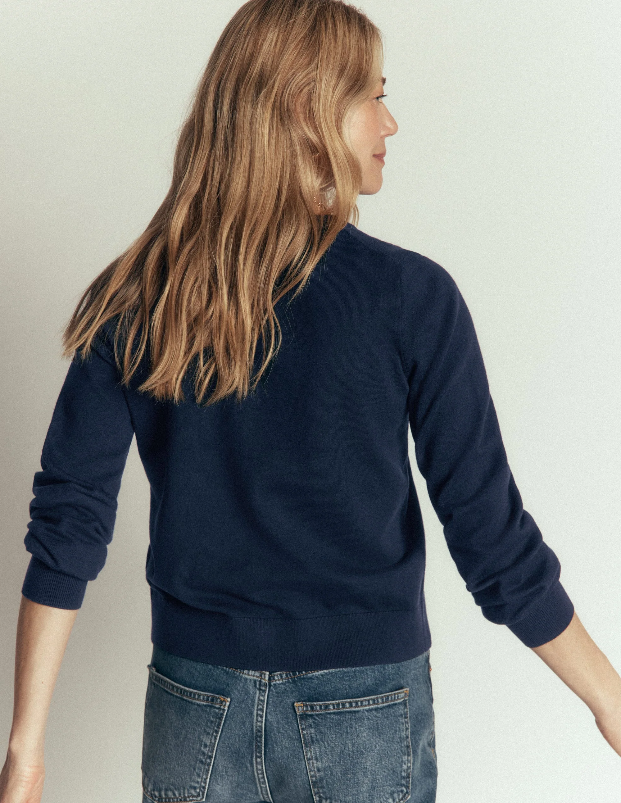 Camilla Cotton Crew Cardigan-Navy - Image 3