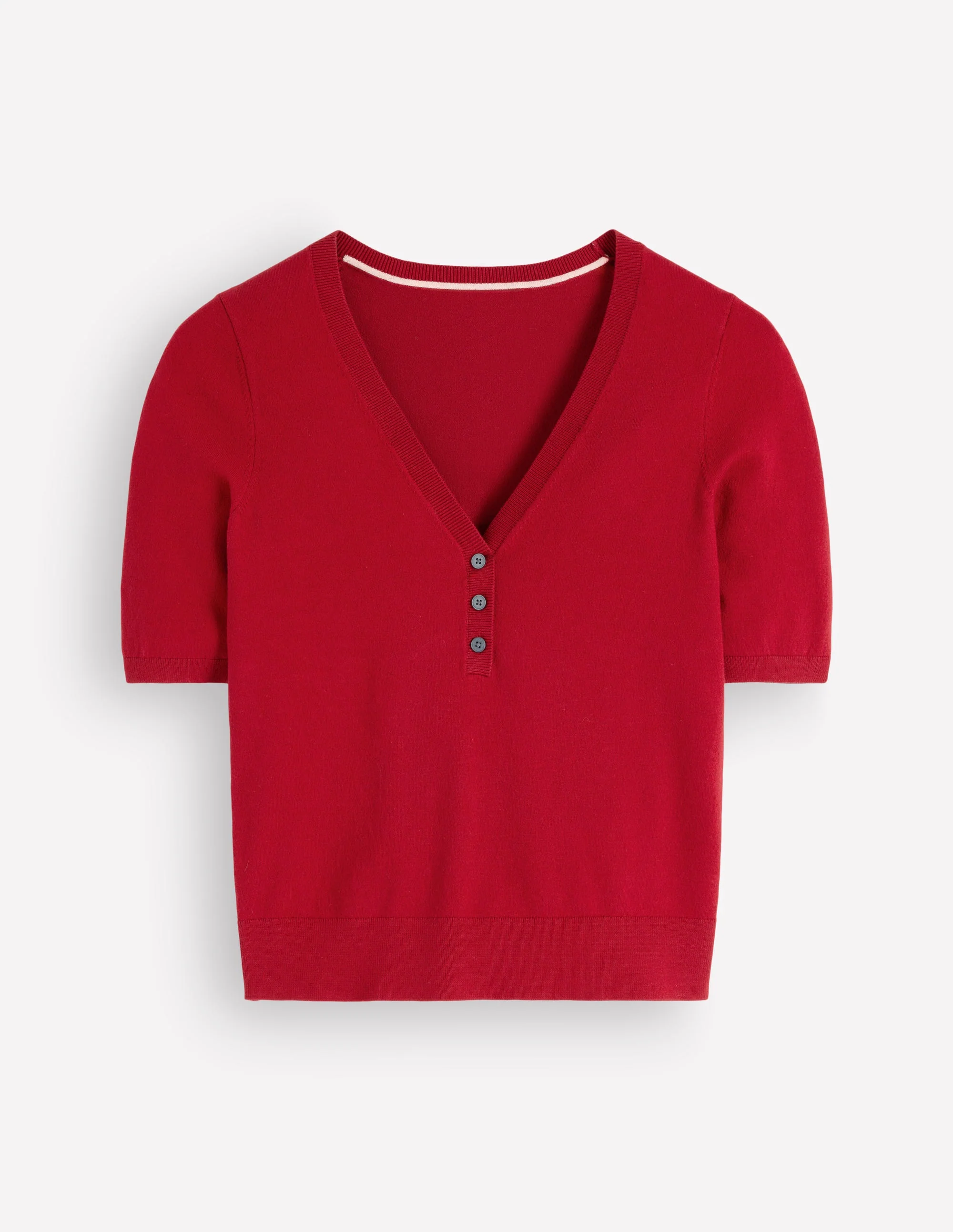 Camilla Cotton V-neck T-shirt-Crimson Red - Image 4
