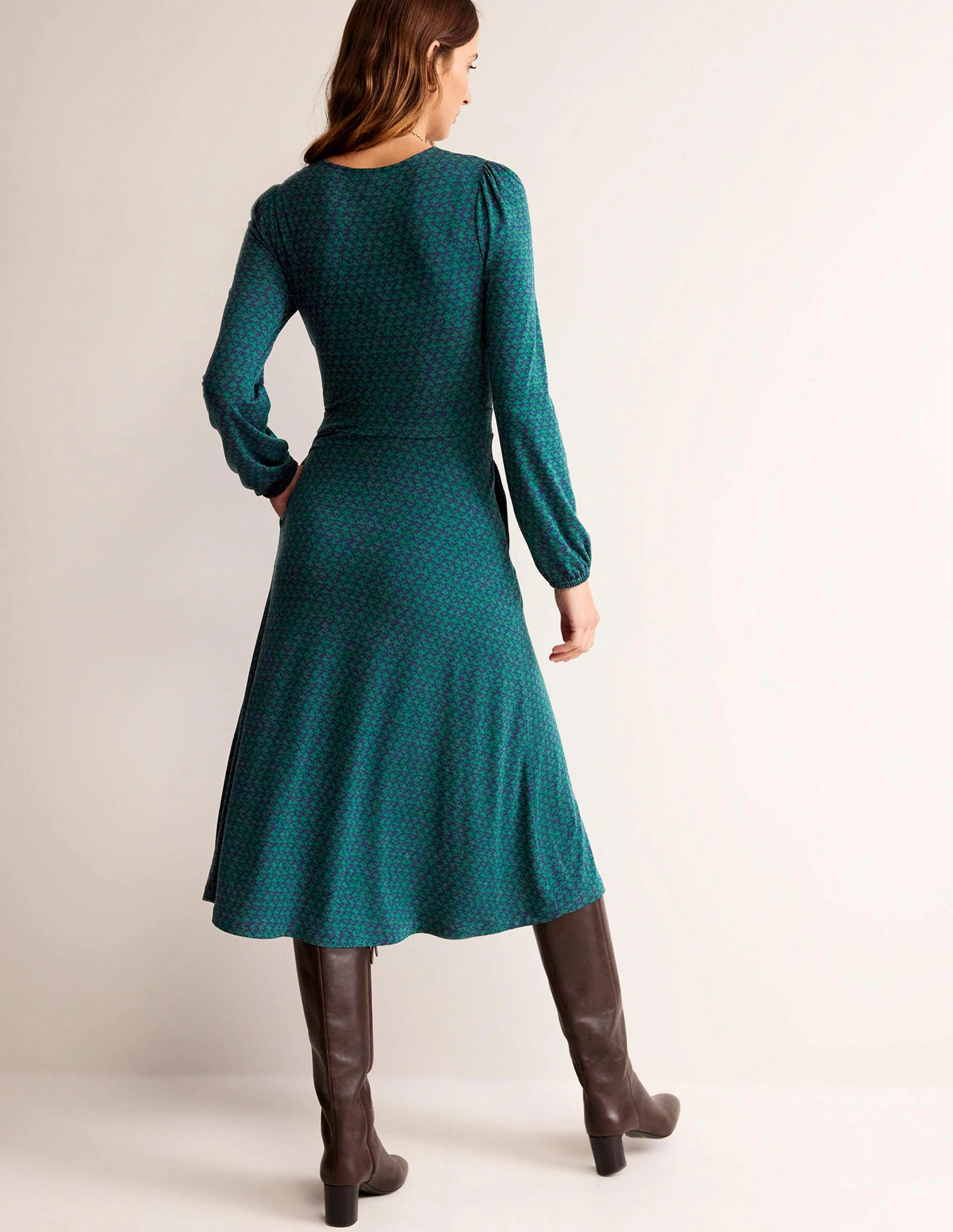 Camille Jersey Midi Dress-Emerald Night, Lily Sprig - Image 3