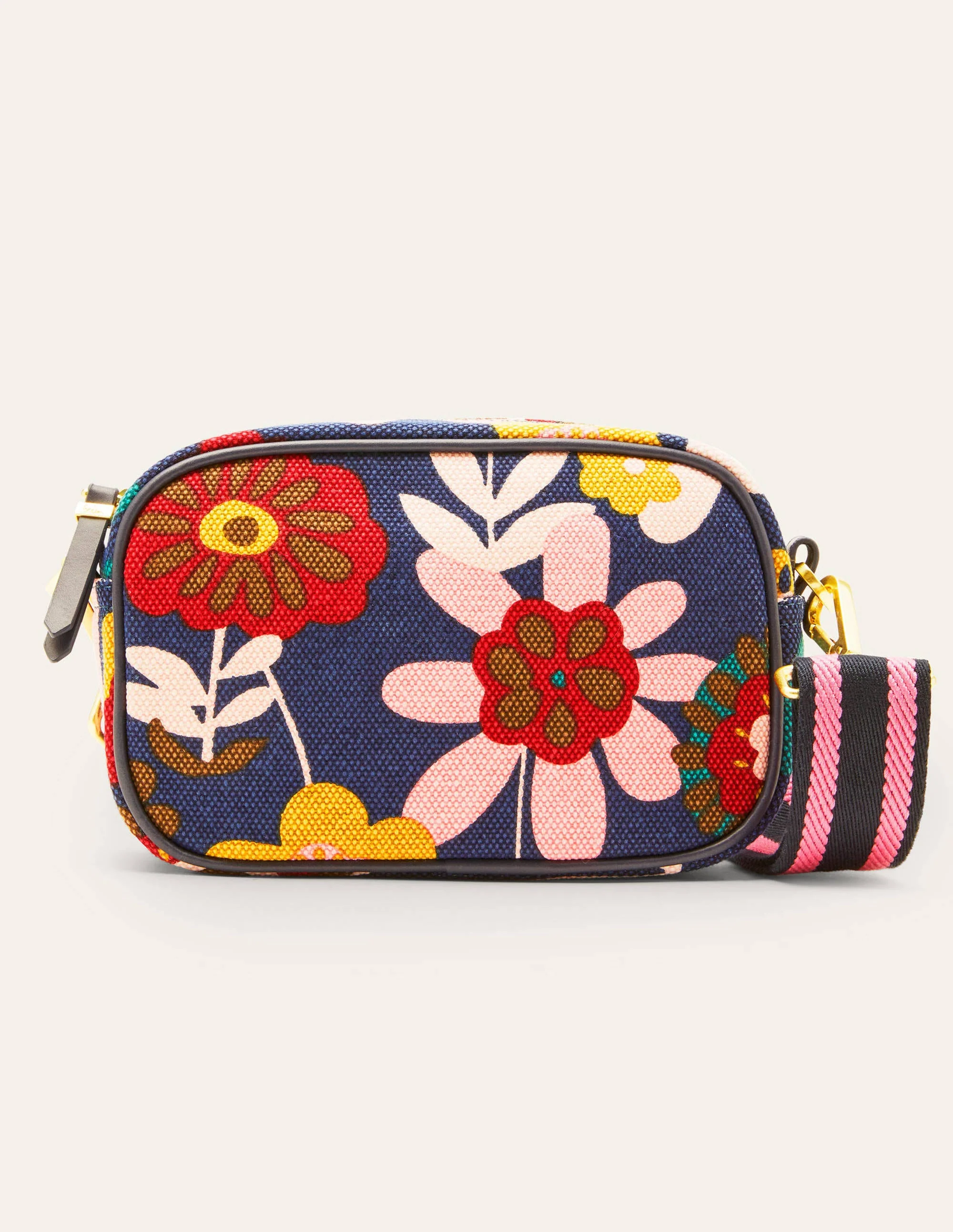 Canvas Crossbody Bag-French Navy, Flora Bloom - Image 4