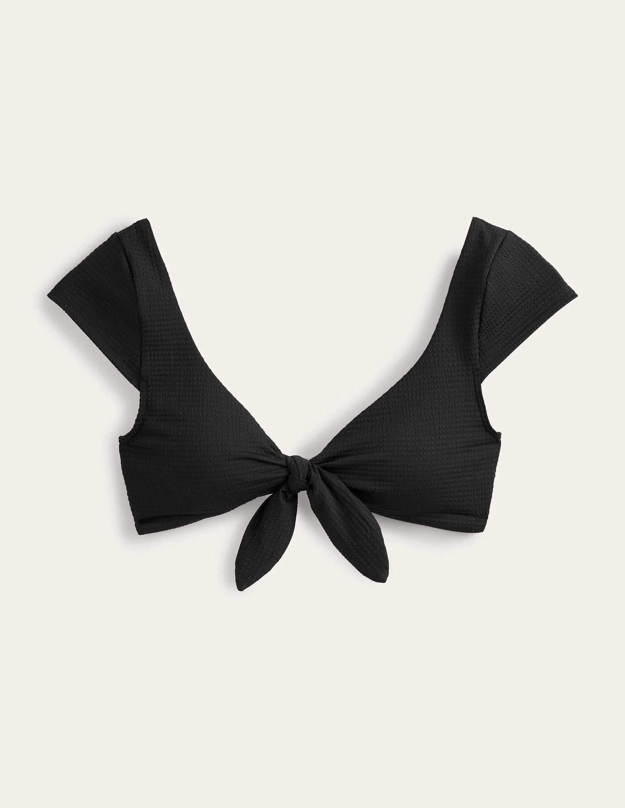 Cap Sleeve Tie Bikini Top-Black Seersucker Texture - Image 7