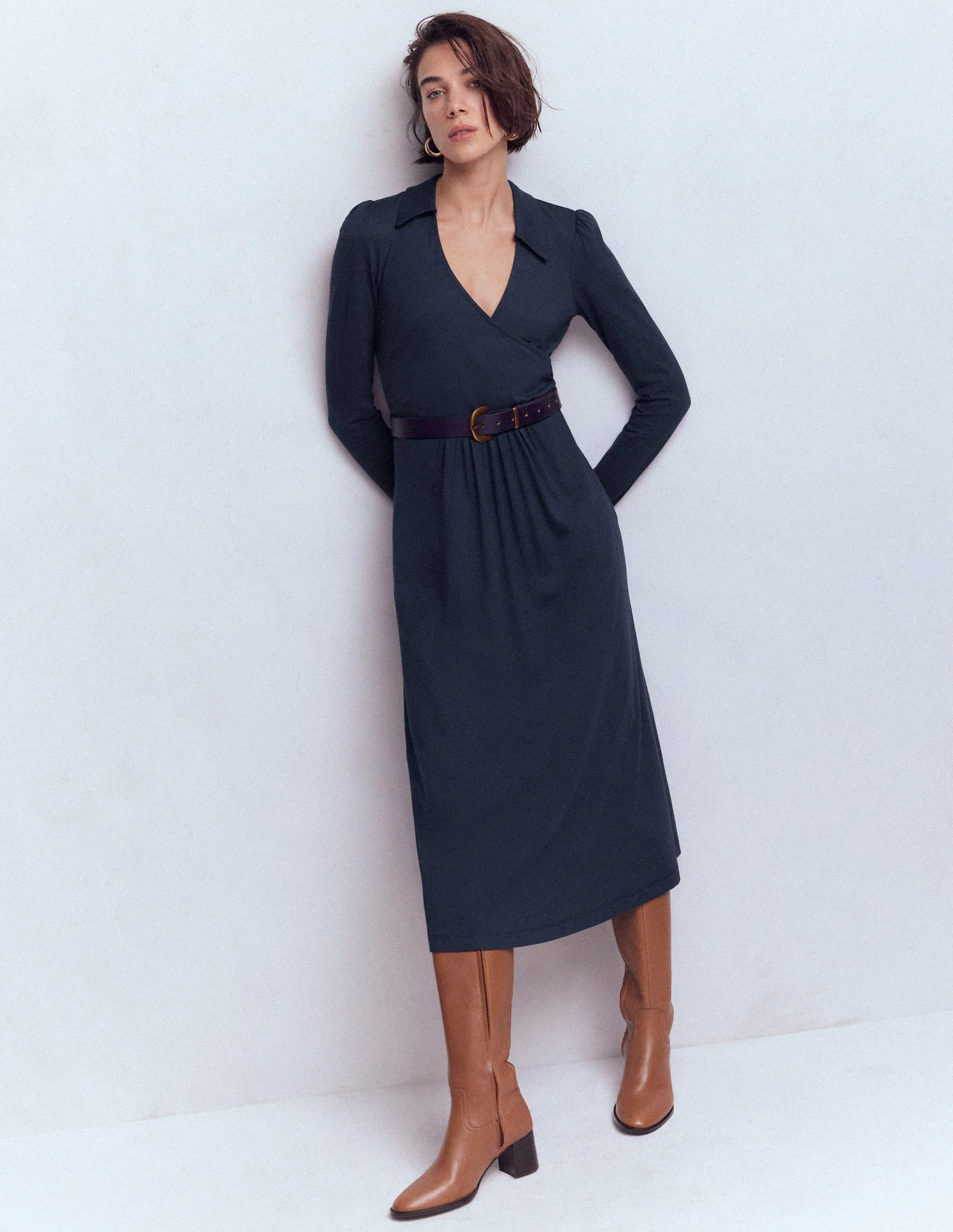 Carla Jersey Wrap Dress-Navy - Image 4