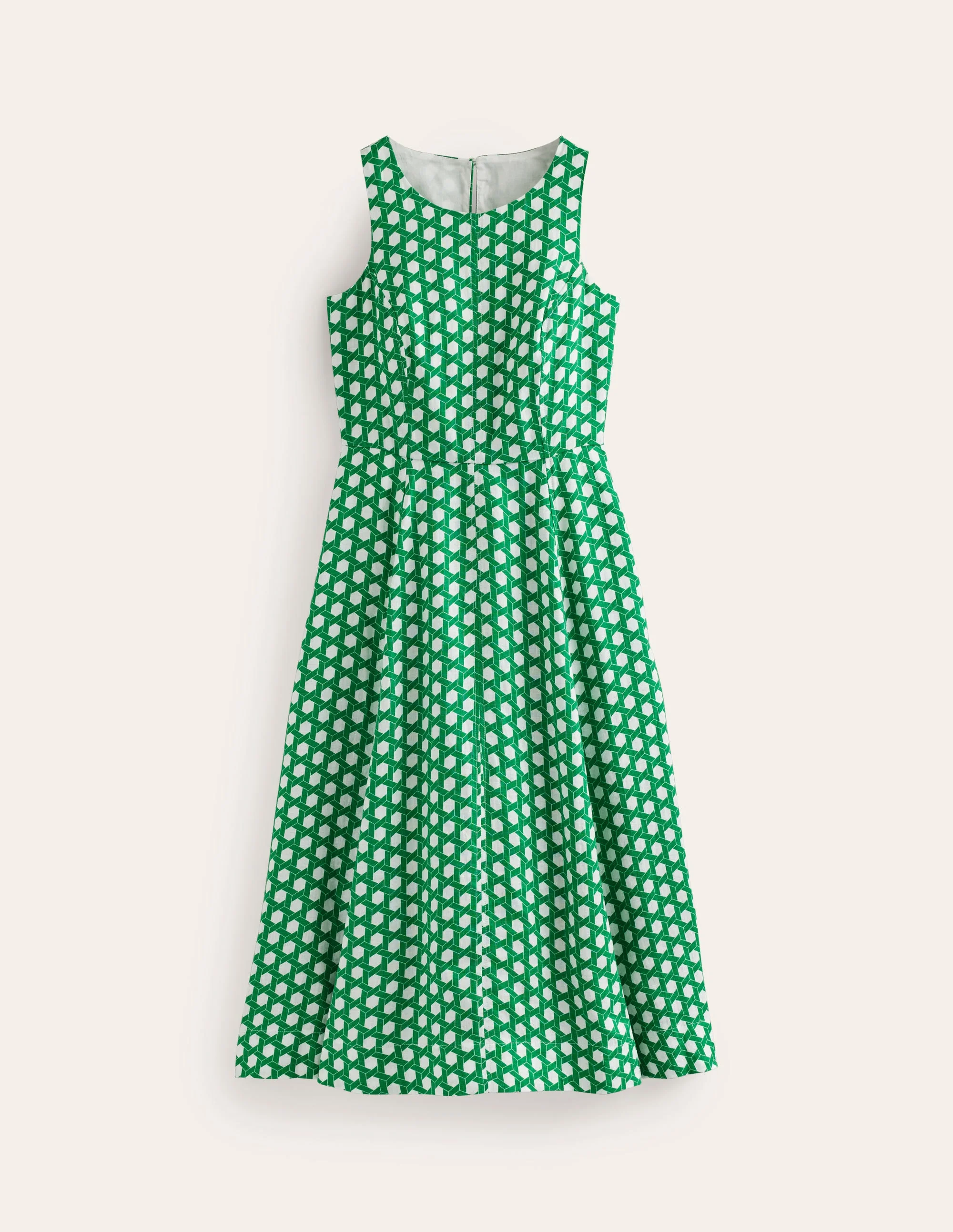 Carla Linen Midi Dress-Green Tambourine, Geo - Image 6