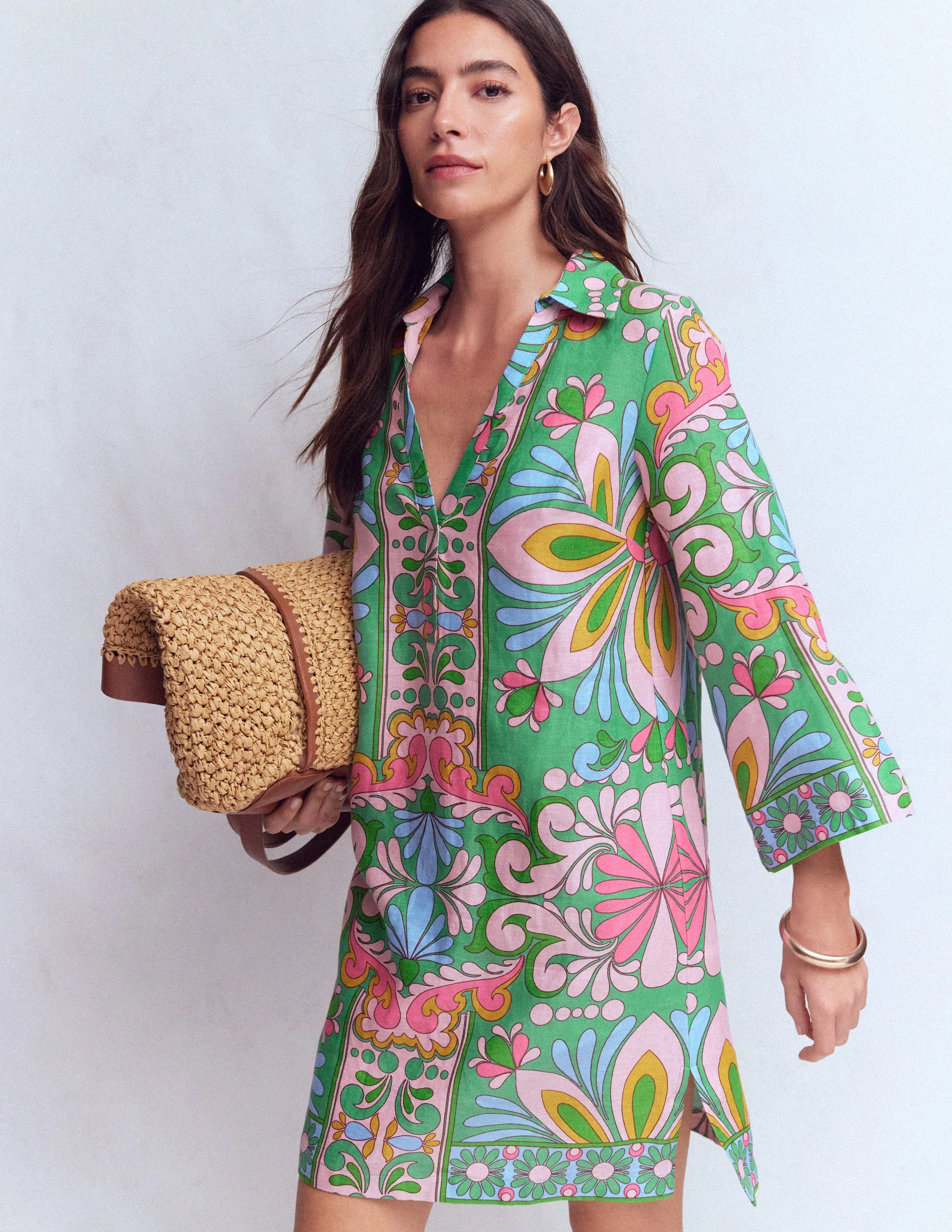 Carmen Linen Short Dress-Multi, Bloom Tapestry - Image 5