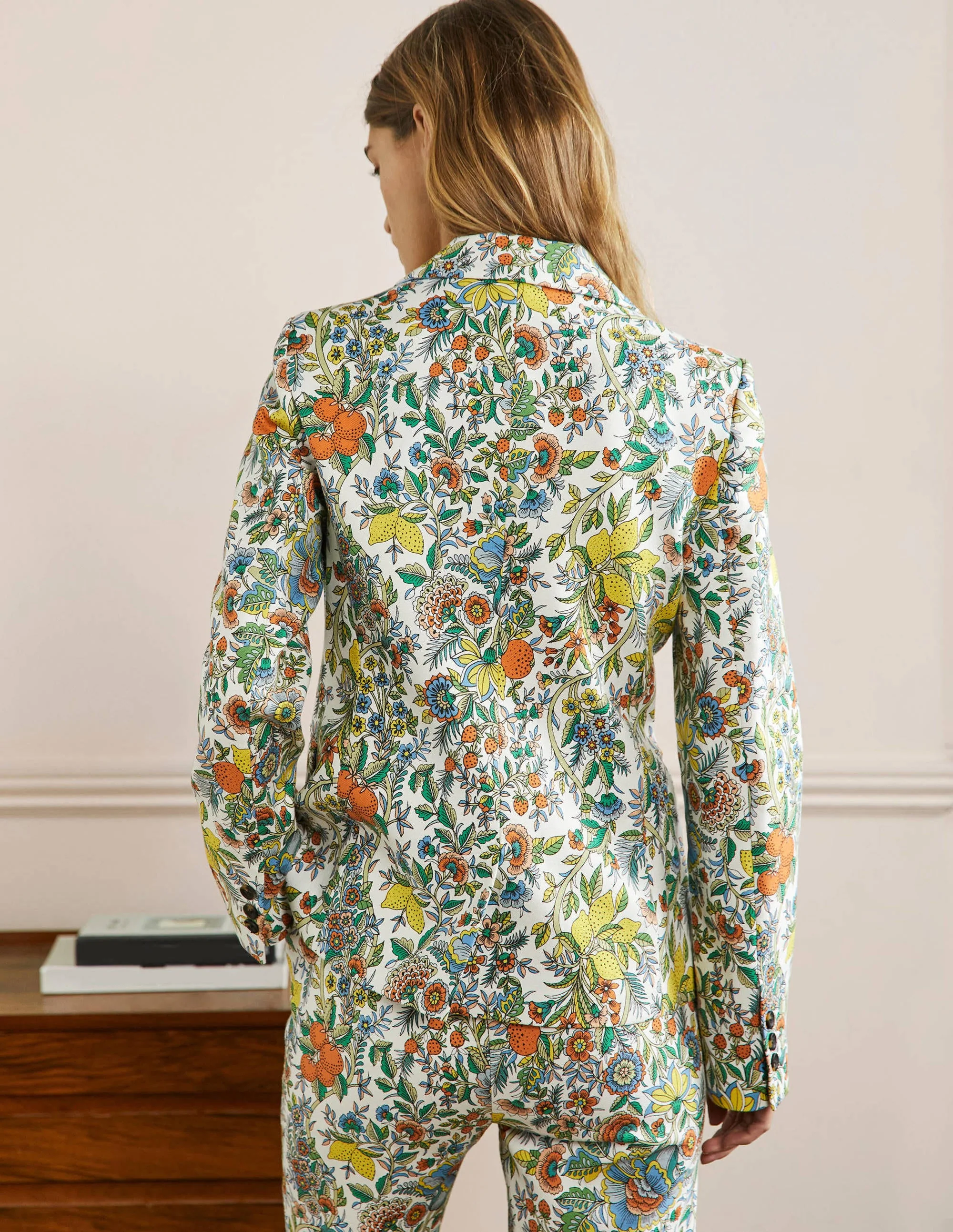 Carrie Textured Cotton Blazer-Ivory/Lemon Tropic Meadow - Image 3