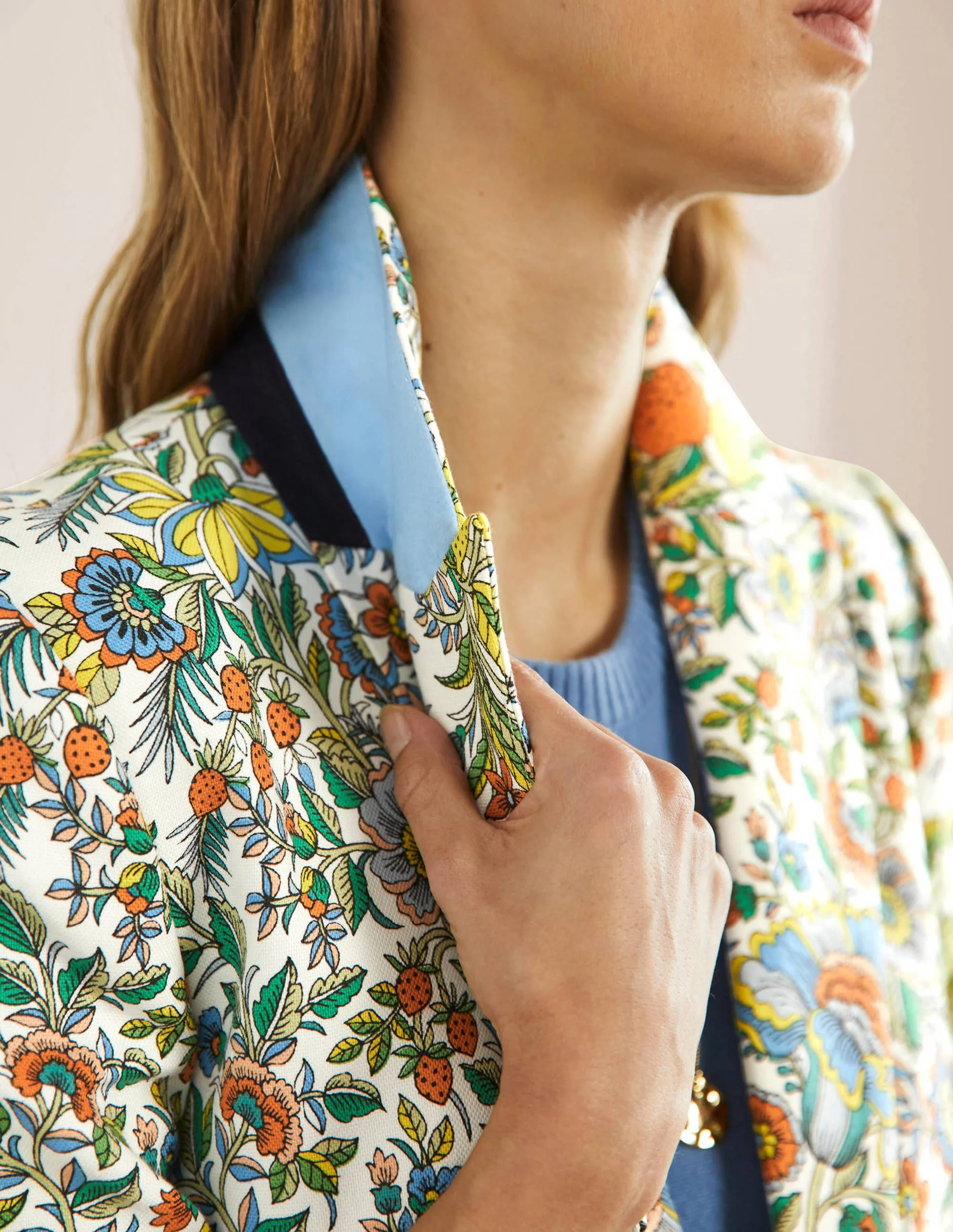 Carrie Textured Cotton Blazer-Ivory/Lemon Tropic Meadow - Image 5