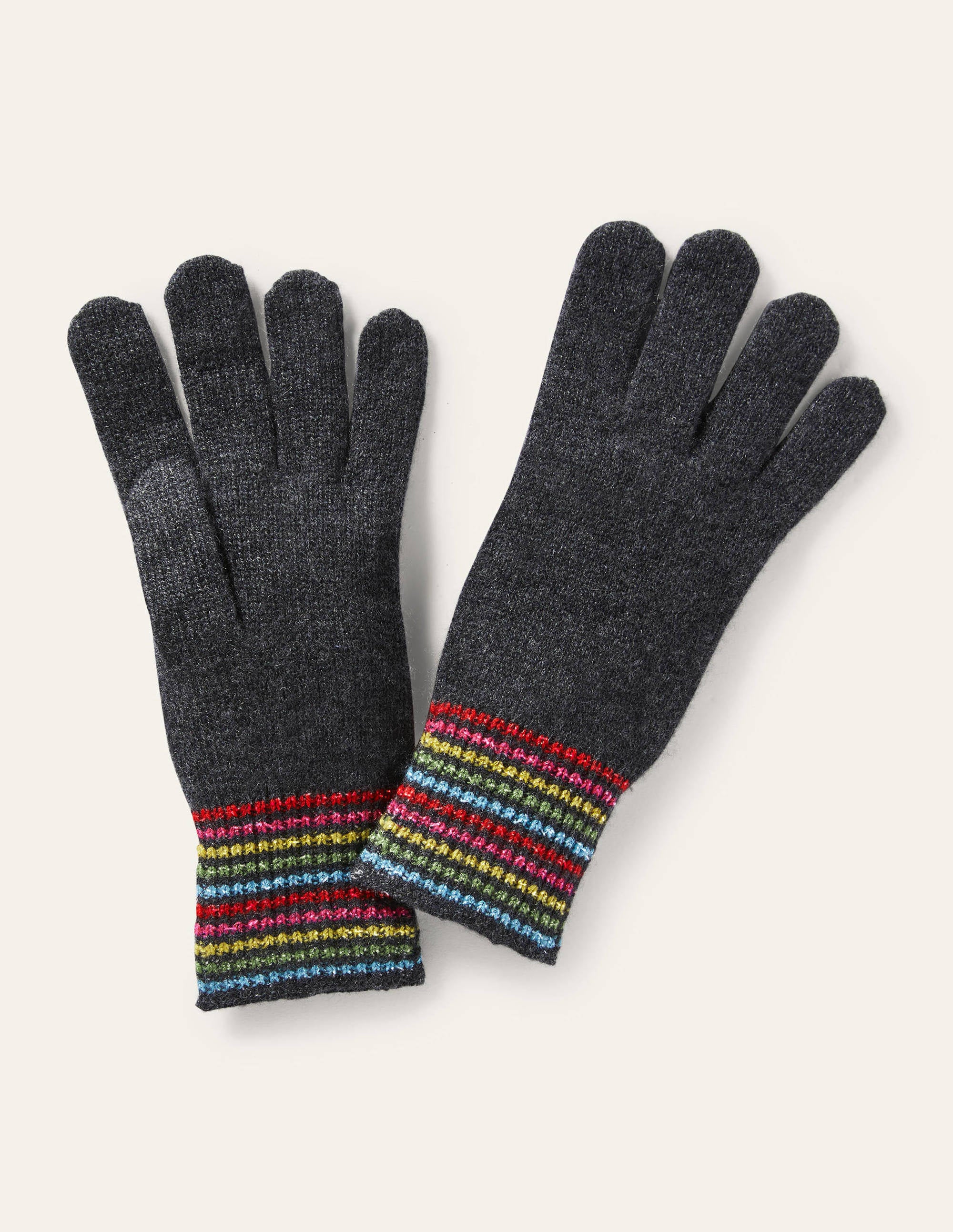 Cashmere Gloves-Charcoal Melange/Lurex Stripe