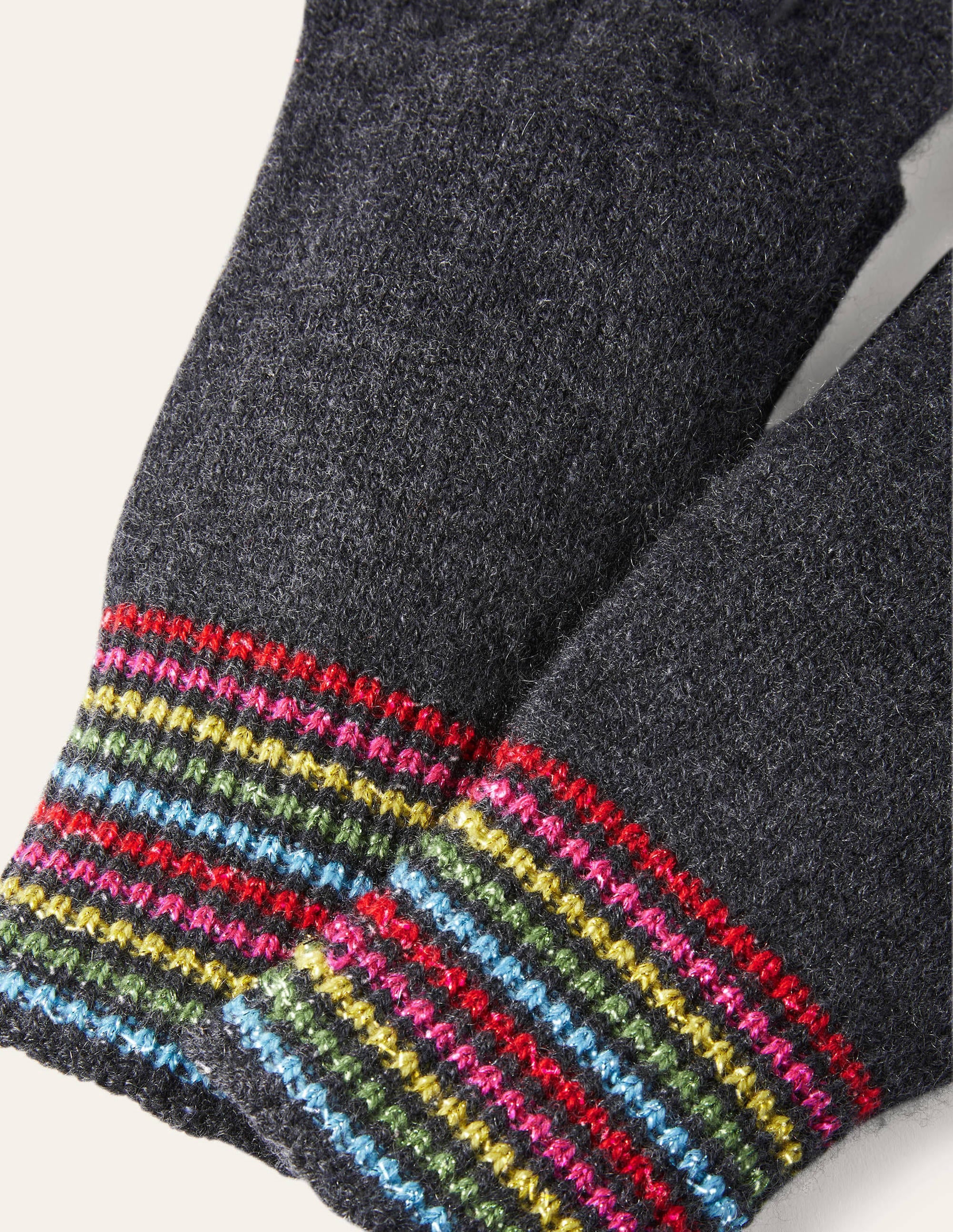 Cashmere Gloves-Charcoal Melange/Lurex Stripe - Image 2