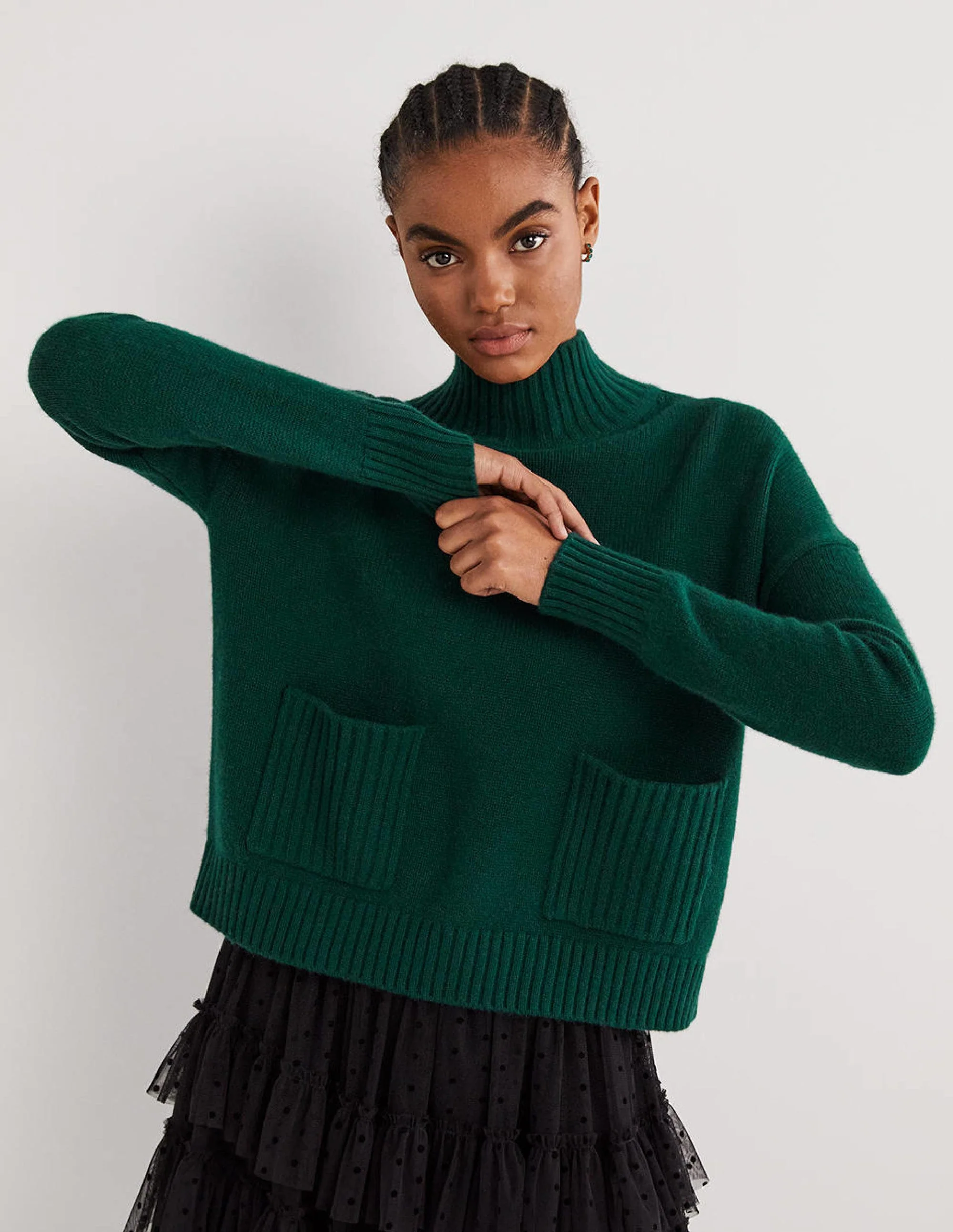 Cashmere High Neck Jumper-Trekking Green