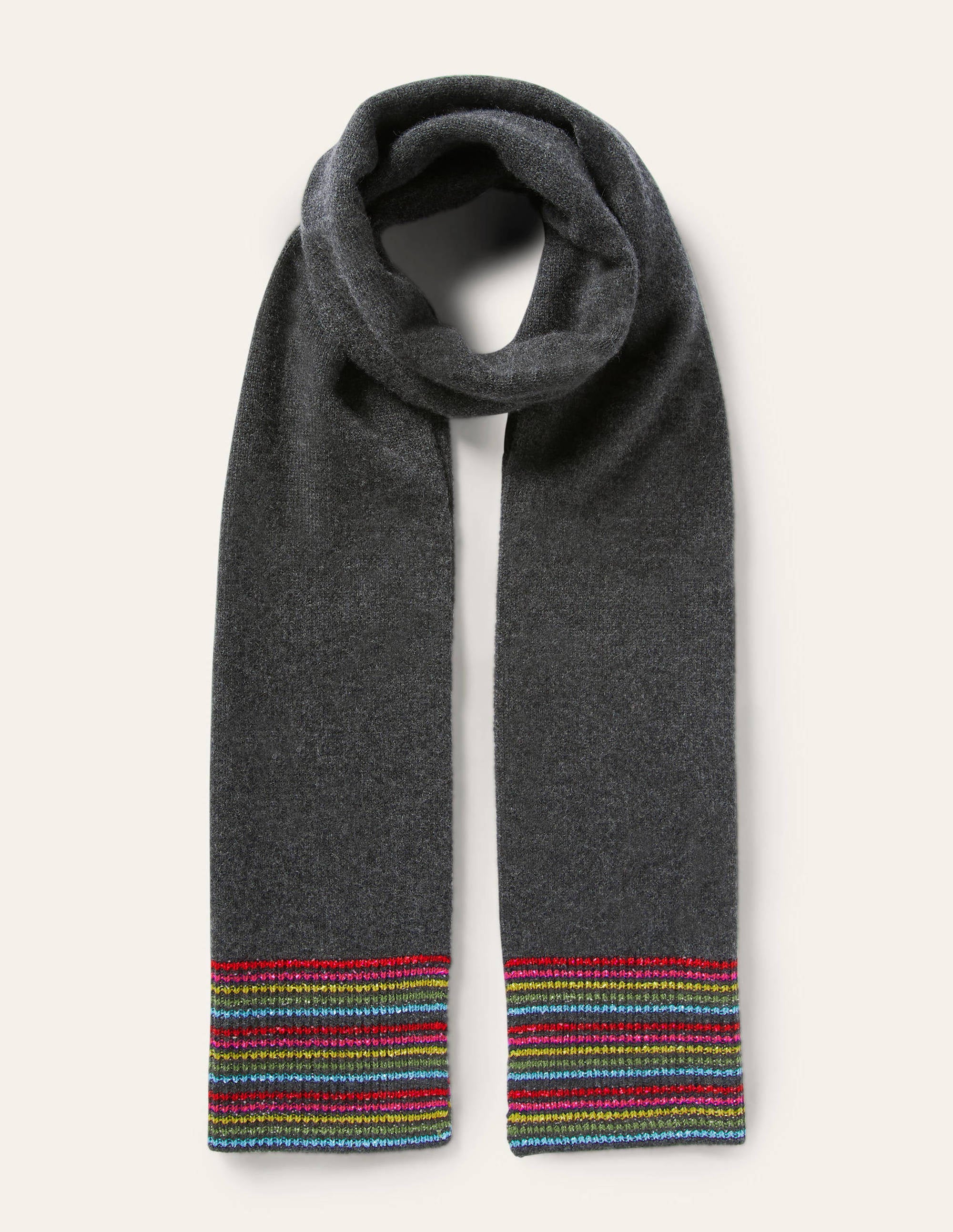 Cashmere Scarf-Charcoal Melange/Lurex Stripe
