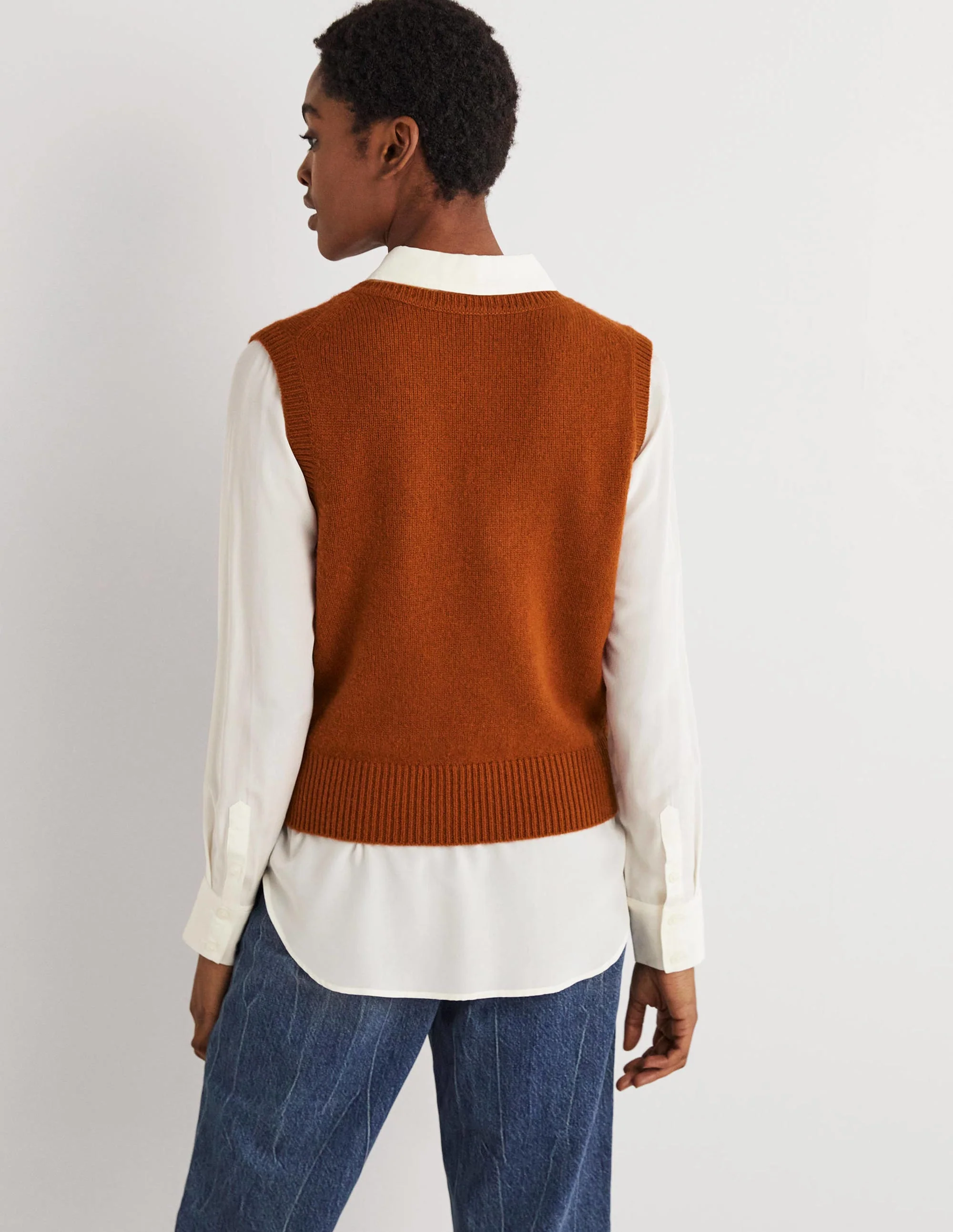 Cashmere V-Neck Knitted Tank-Copper Red - Image 3