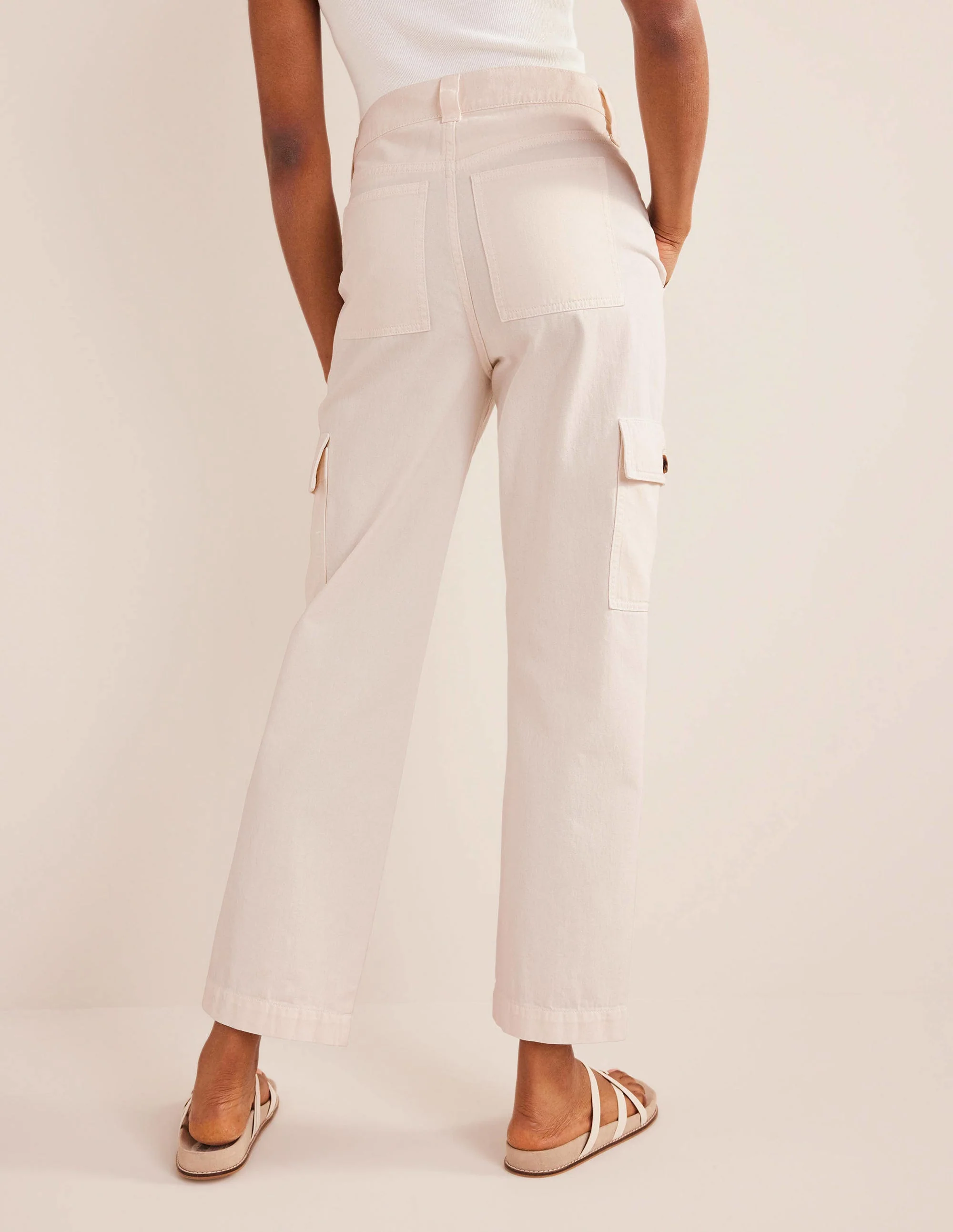 Casual Cargo Trousers-Ecru - Image 2