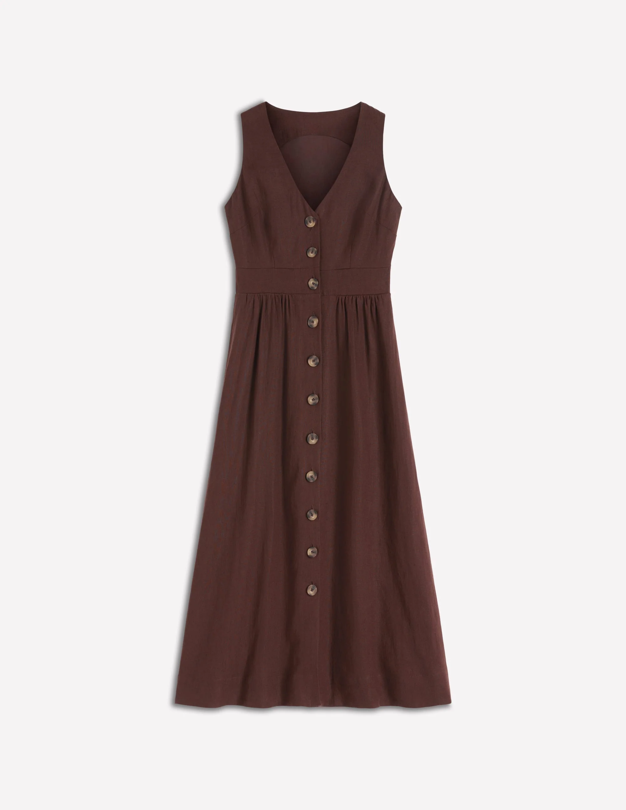 Catherine Button Linen Dress-Bitter Chocolate - Image 6