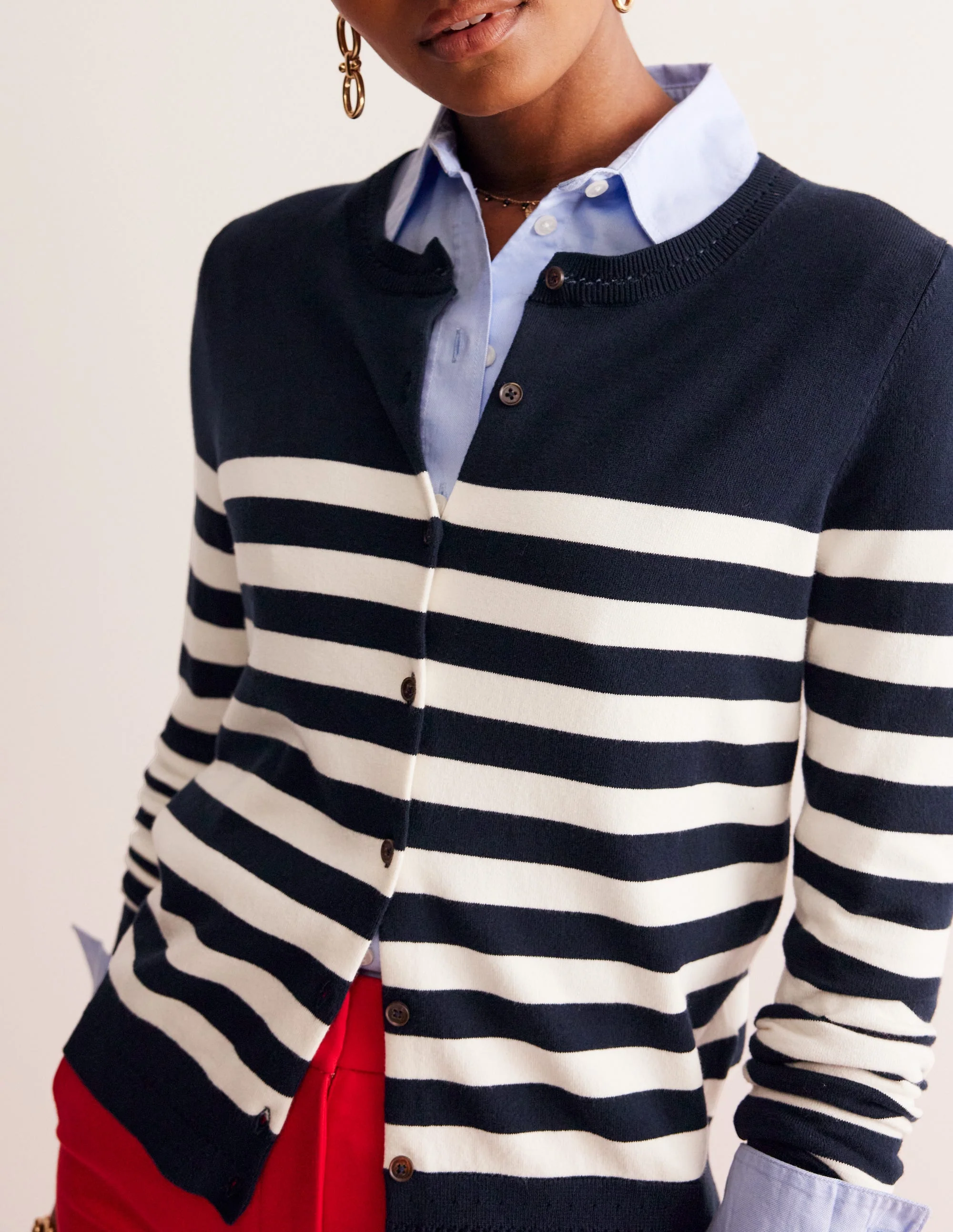 Catriona Cotton Cardigan-Navy/ Ivory - Image 4