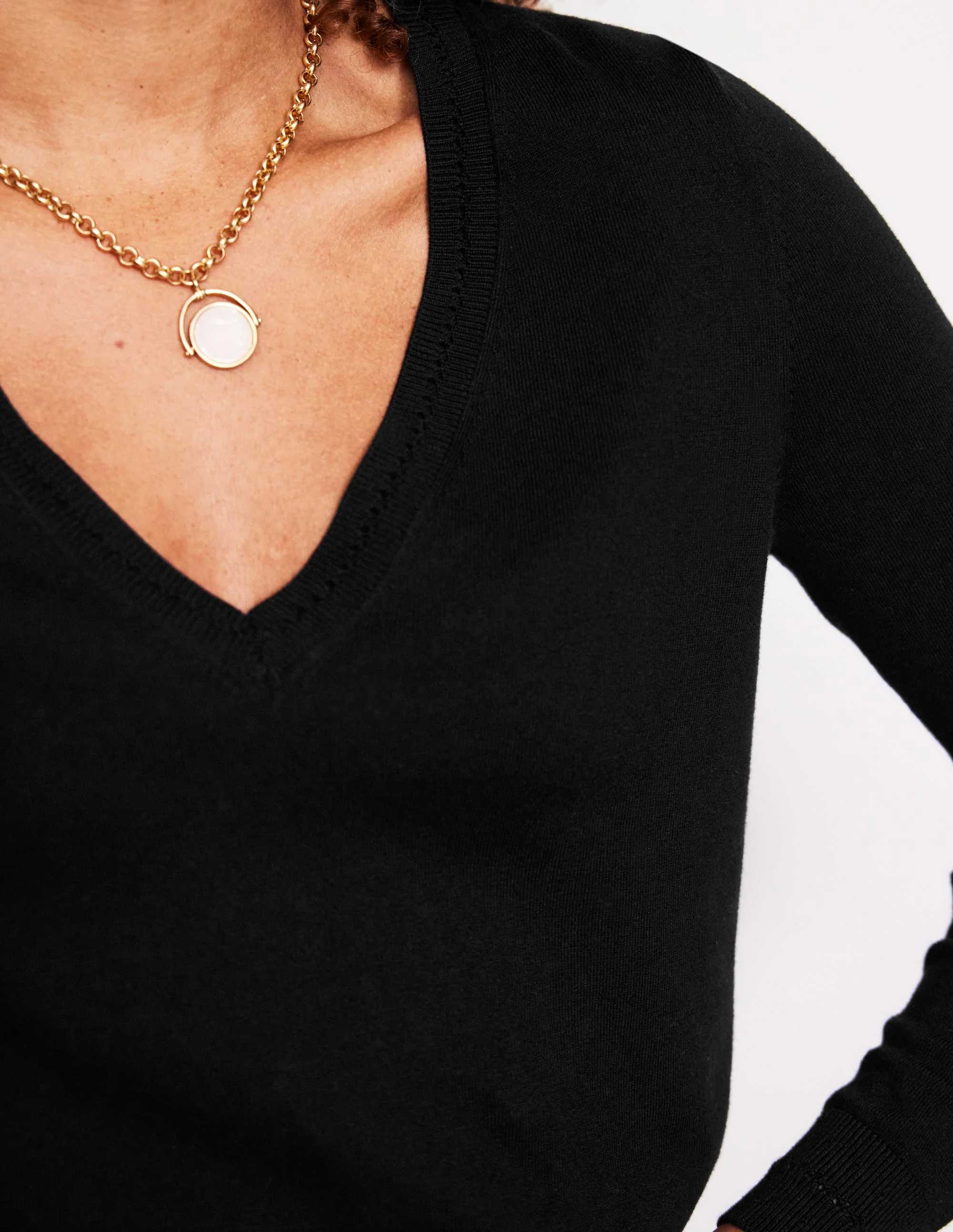 Catriona Cotton V-Neck Jumper-Black - Image 2