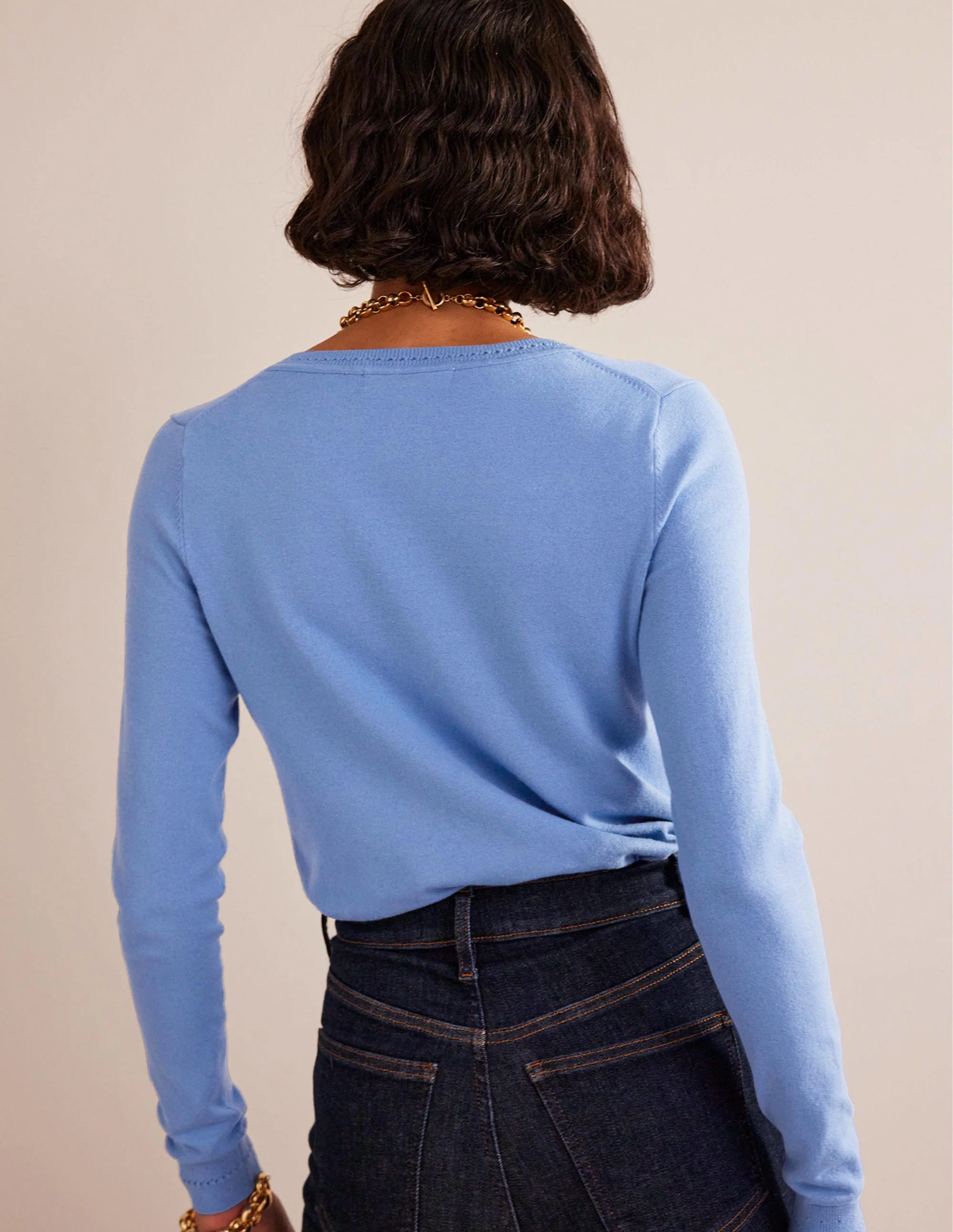 Catriona Cotton V-Neck Jumper-Marina - Image 3