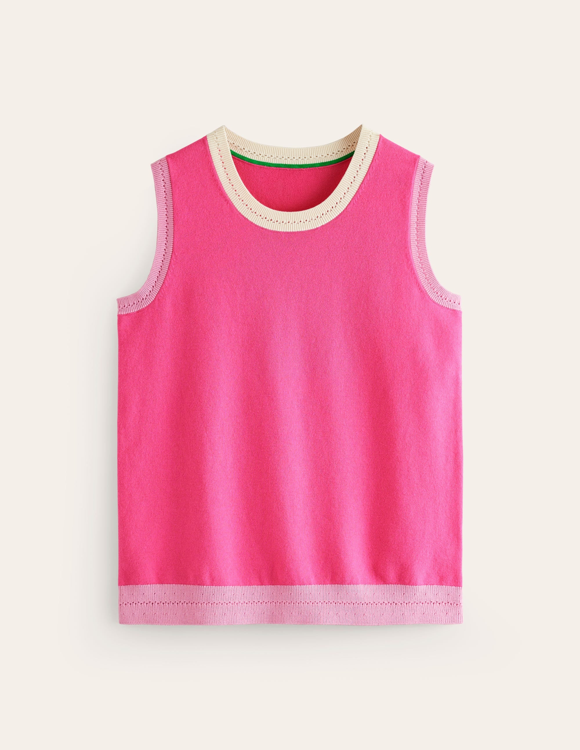 Catriona Crew Neck Cotton Tank-Carmine Rose Pink, Colourblock - Image 6