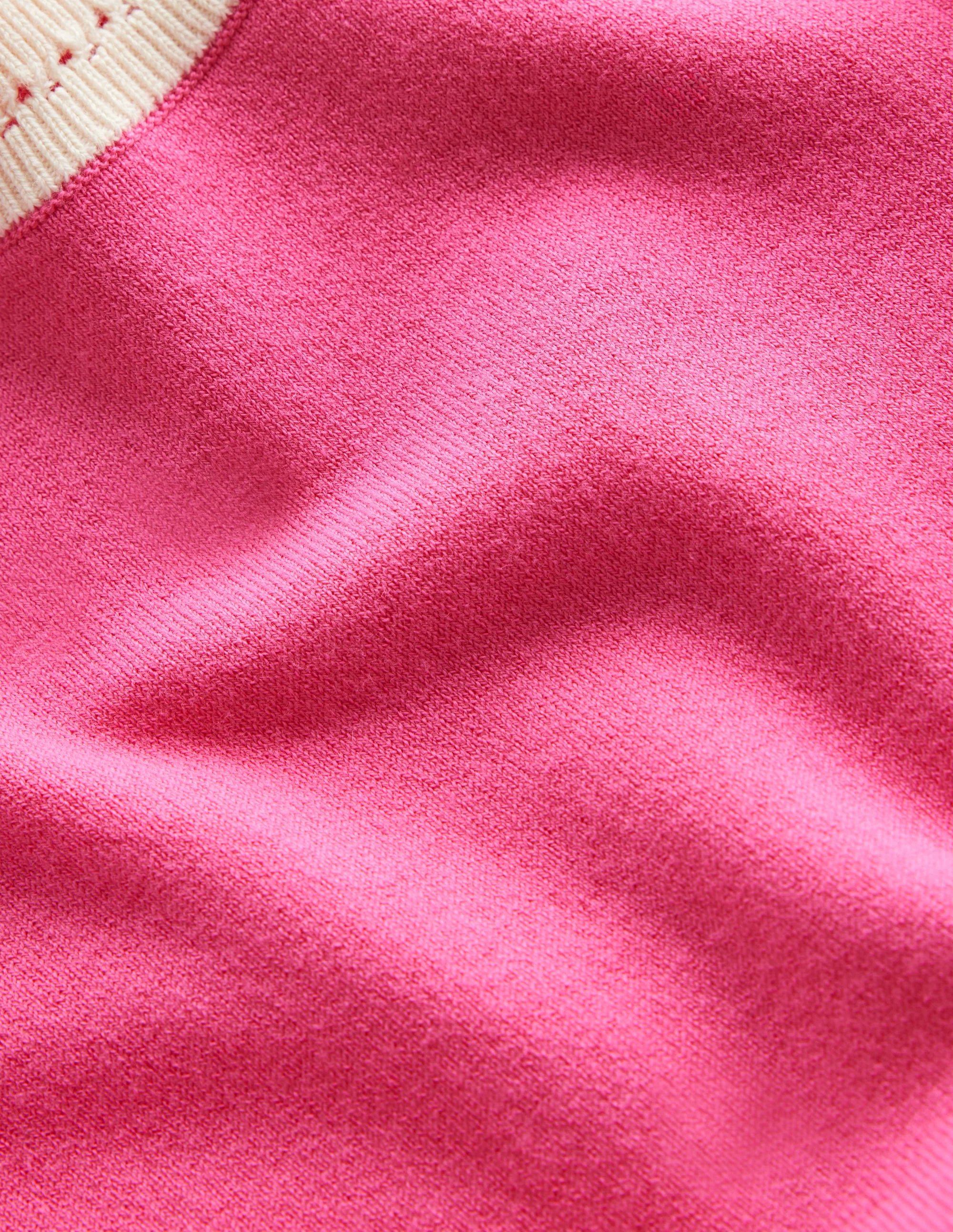 Catriona Crew Neck Cotton Tank-Carmine Rose Pink, Colourblock - Image 7