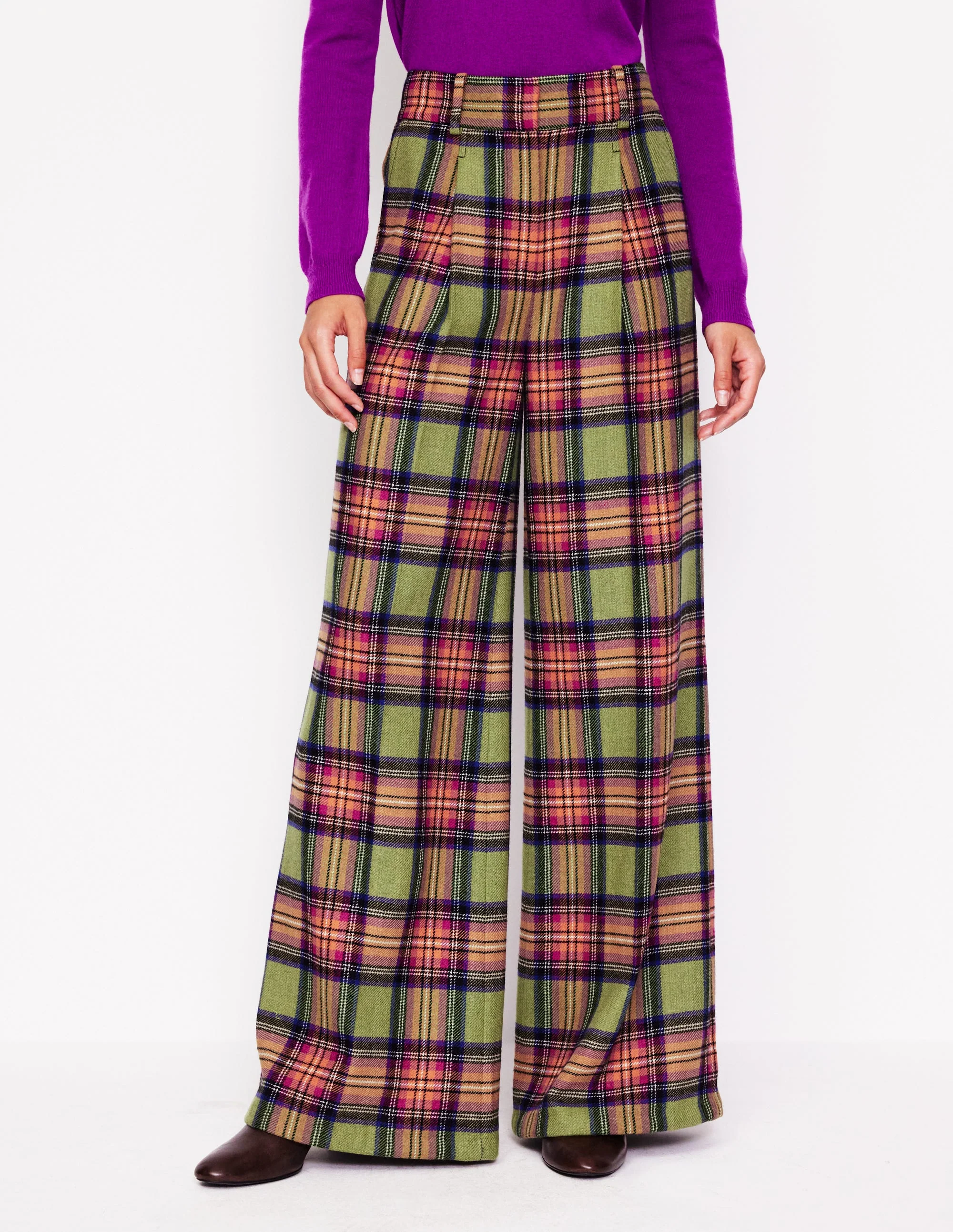 Chiswick Wool-Blend Trousers-Green and Purple Check - Image 4