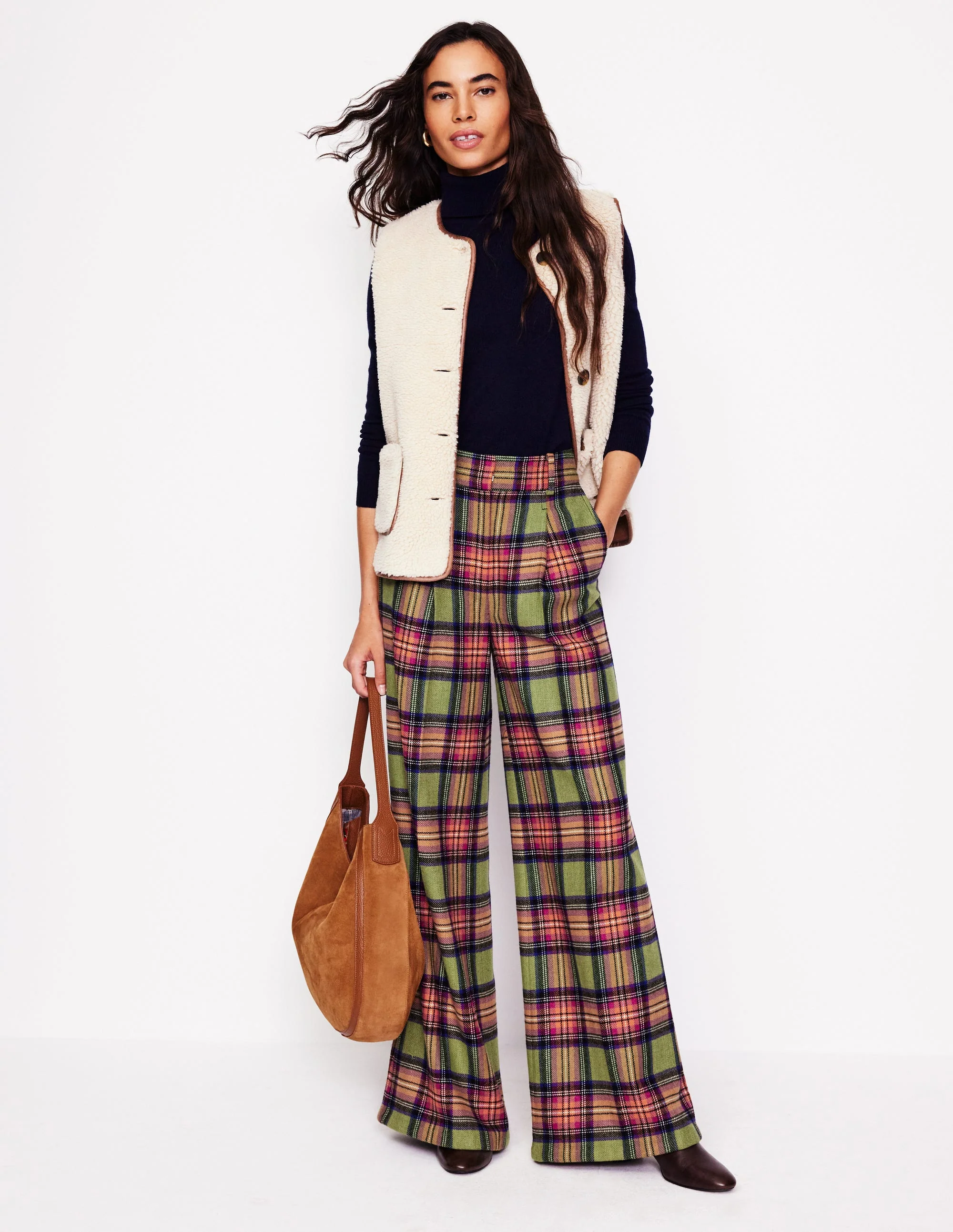 Chiswick Wool-Blend Trousers-Green and Purple Check - Image 5