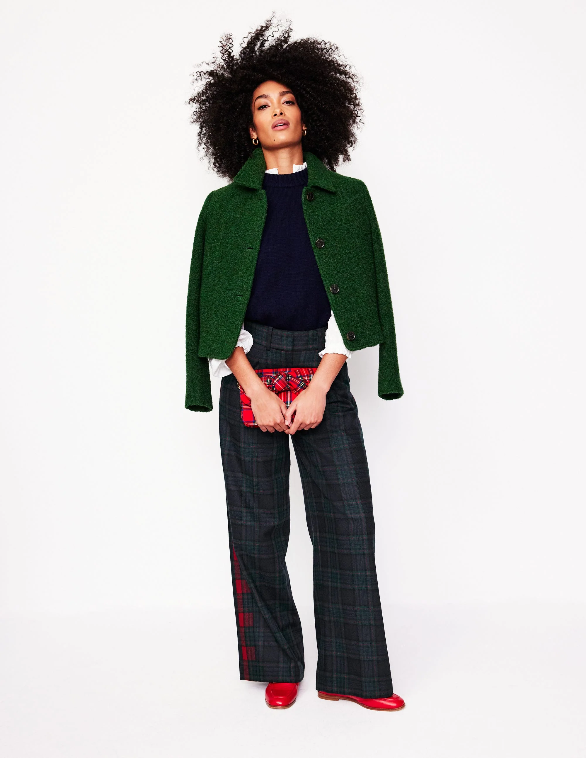 Chiswick Wool-Blend Trousers-Navy and Green Check - Image 5