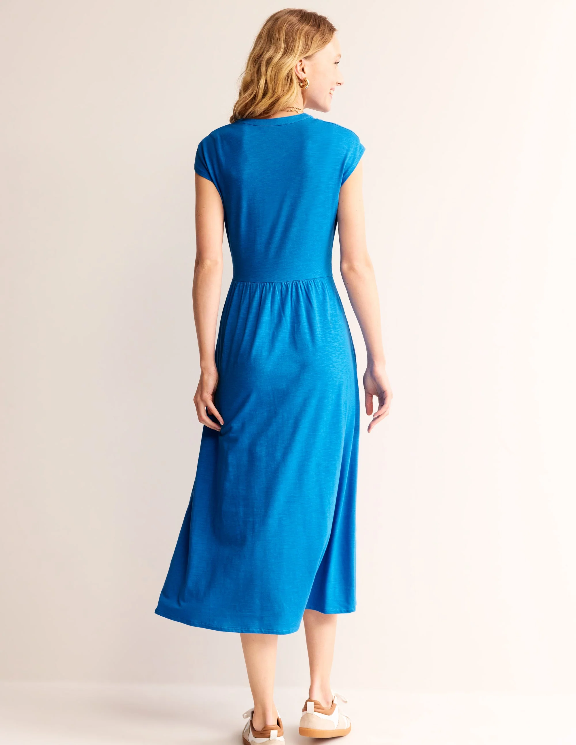 Chloe Notch Jersey Midi Dress-Brilliant Blue - Image 3