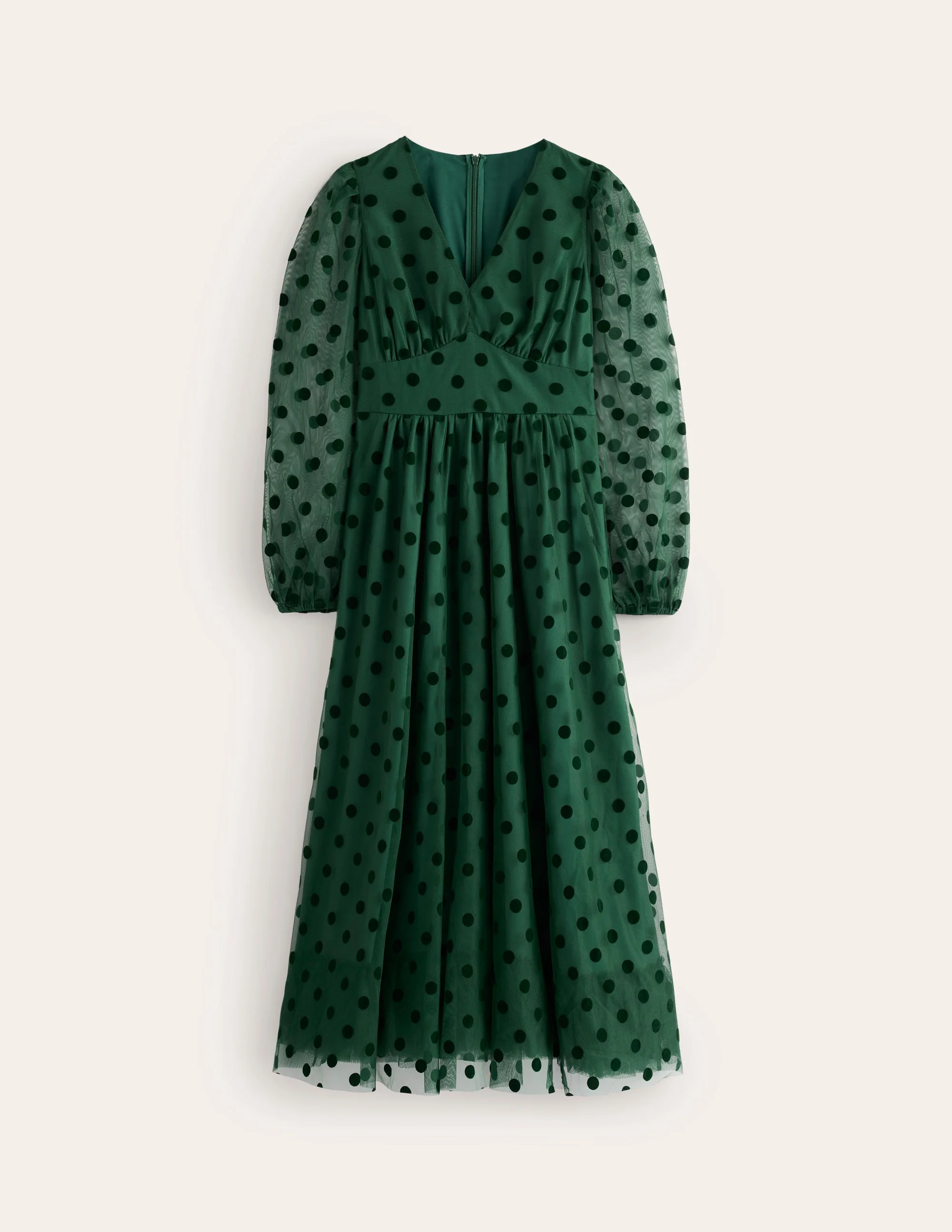 Christina Tulle Midi Dress-Green, Spots - Image 6