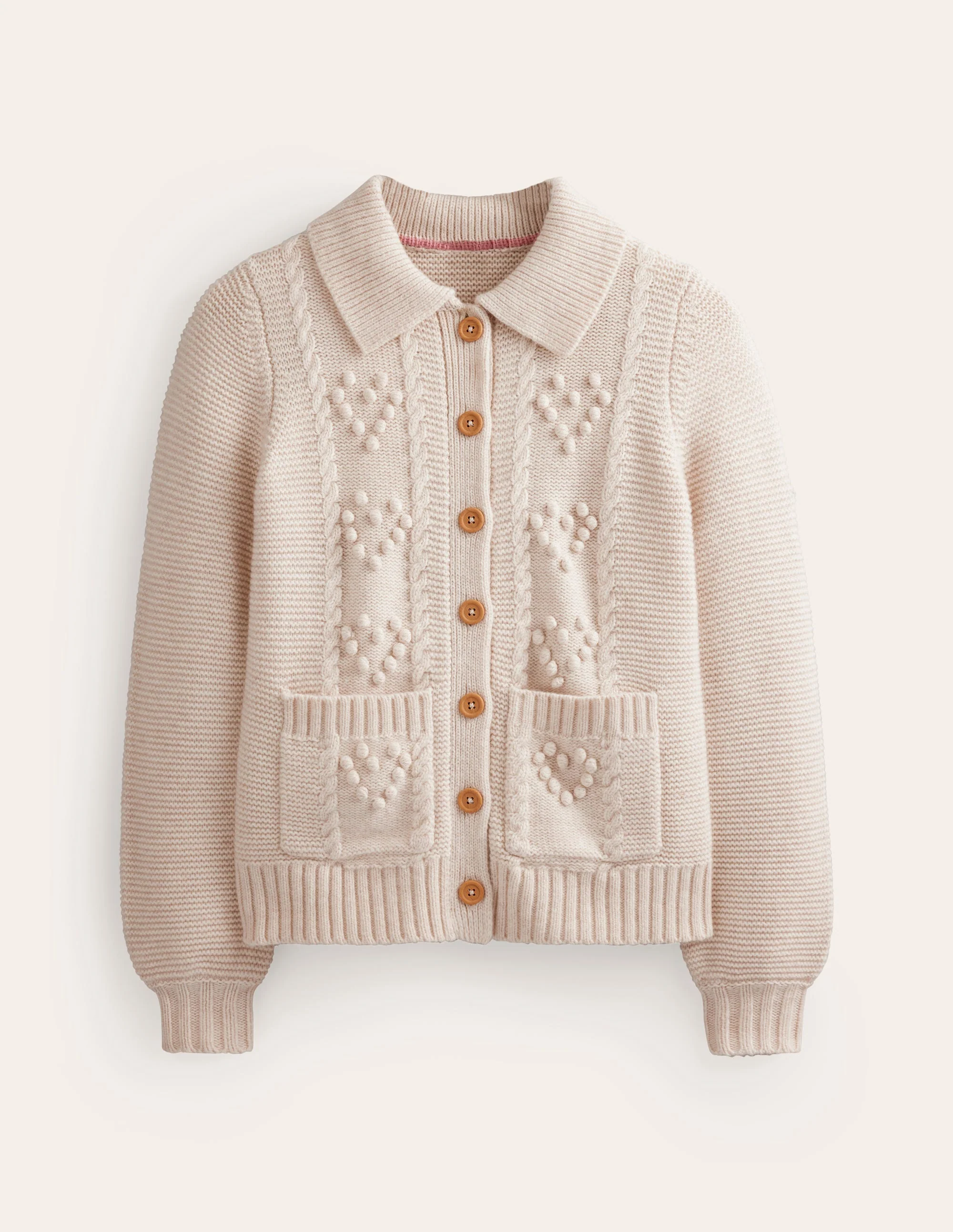 Chunky Bobble Heart Cardigan-Ecru Marl - Image 5