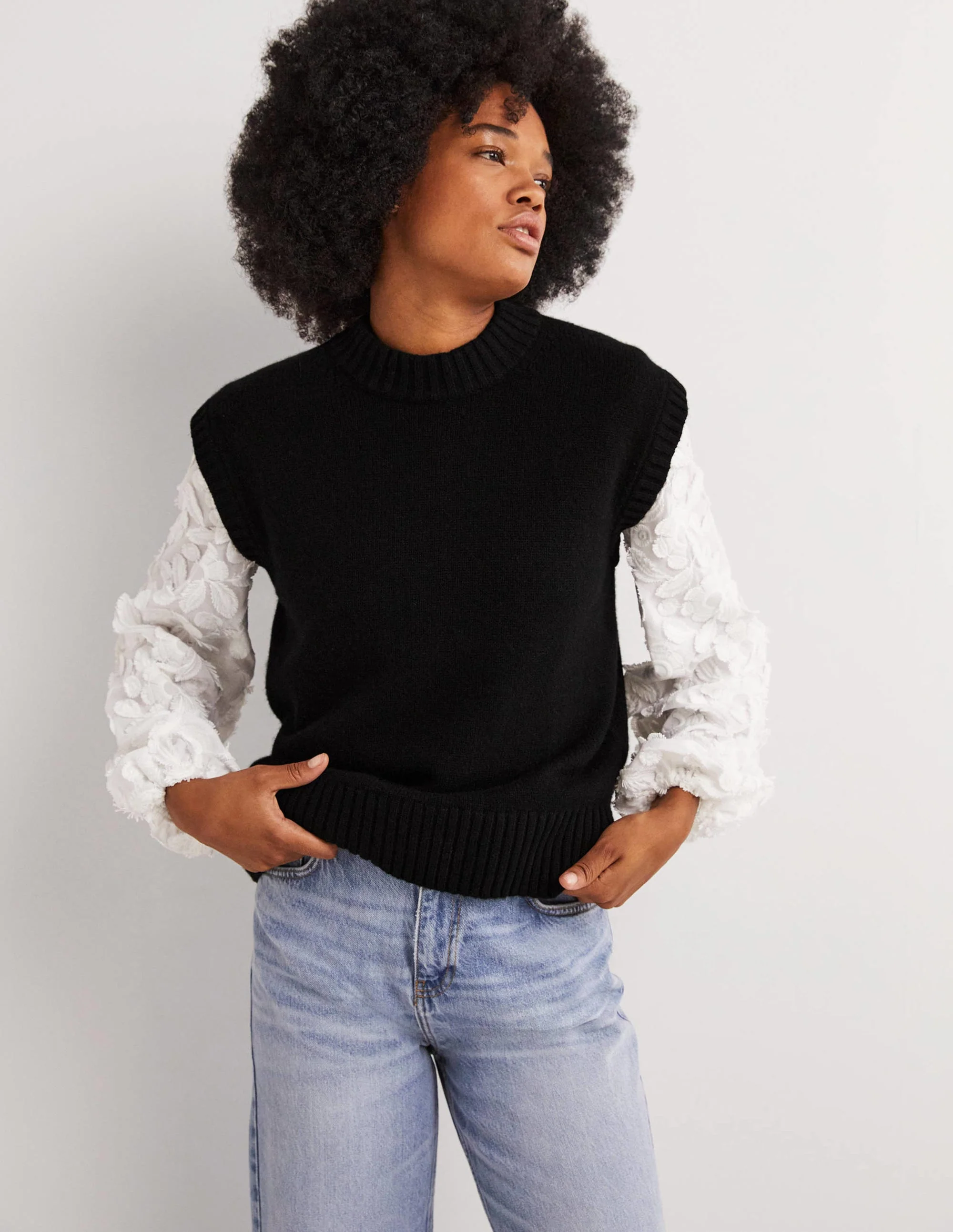 Chunky Cashmere Crew Neck Tank-Black - Image 2