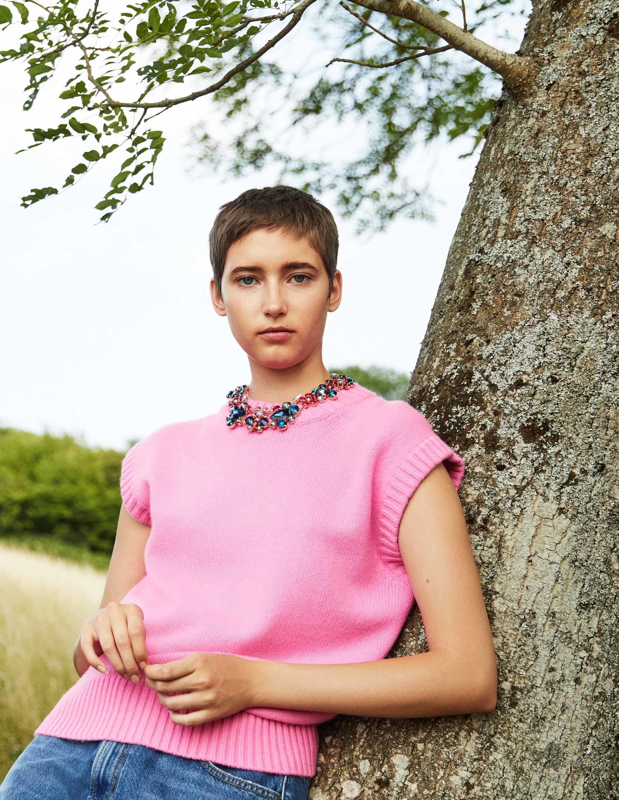 Chunky Cashmere Crew Neck Tank-Cherry Blossom Melange - Image 6