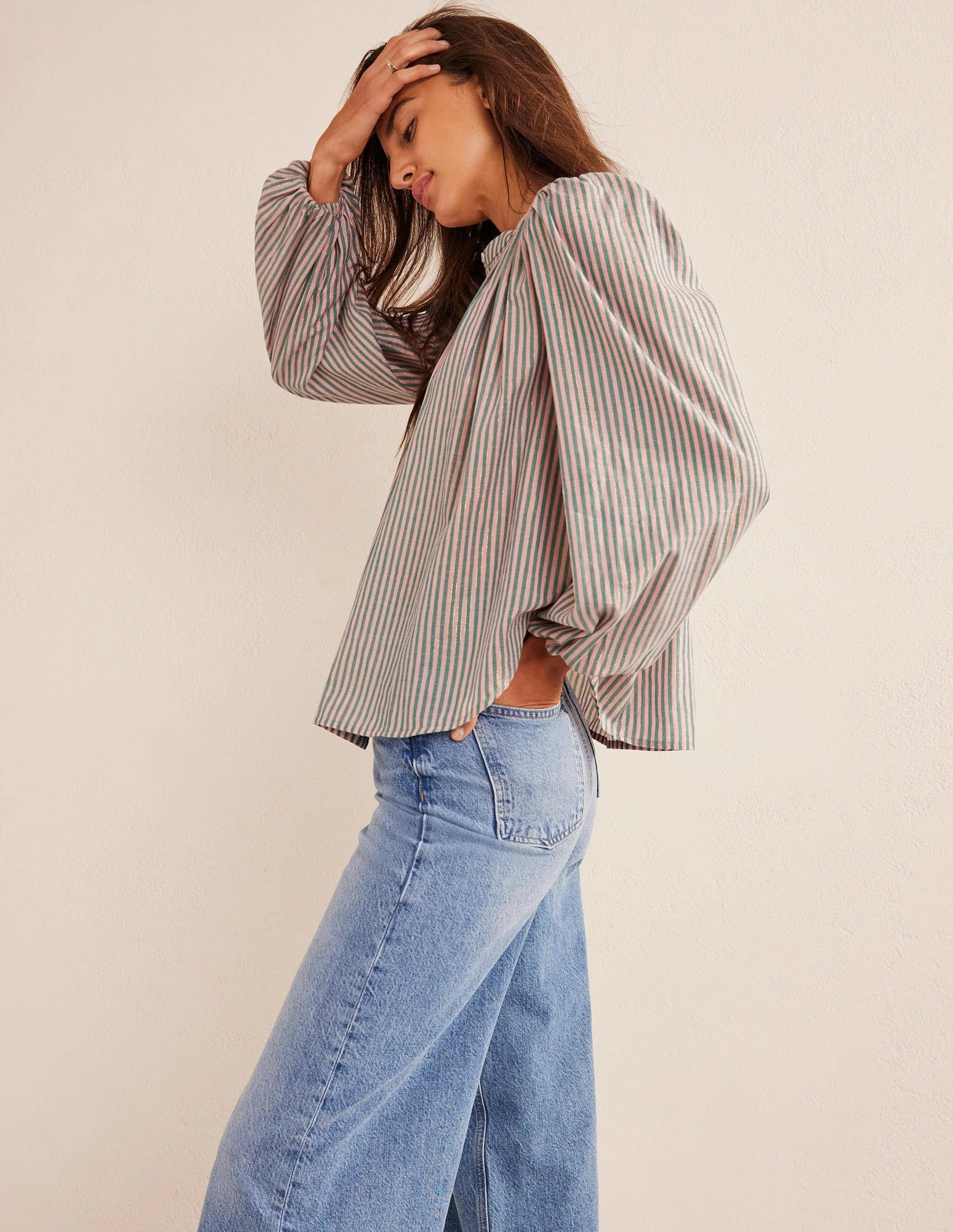 Circle Cut Peasant Blouse-Pink and Green Sparkle Stripe - Image 4