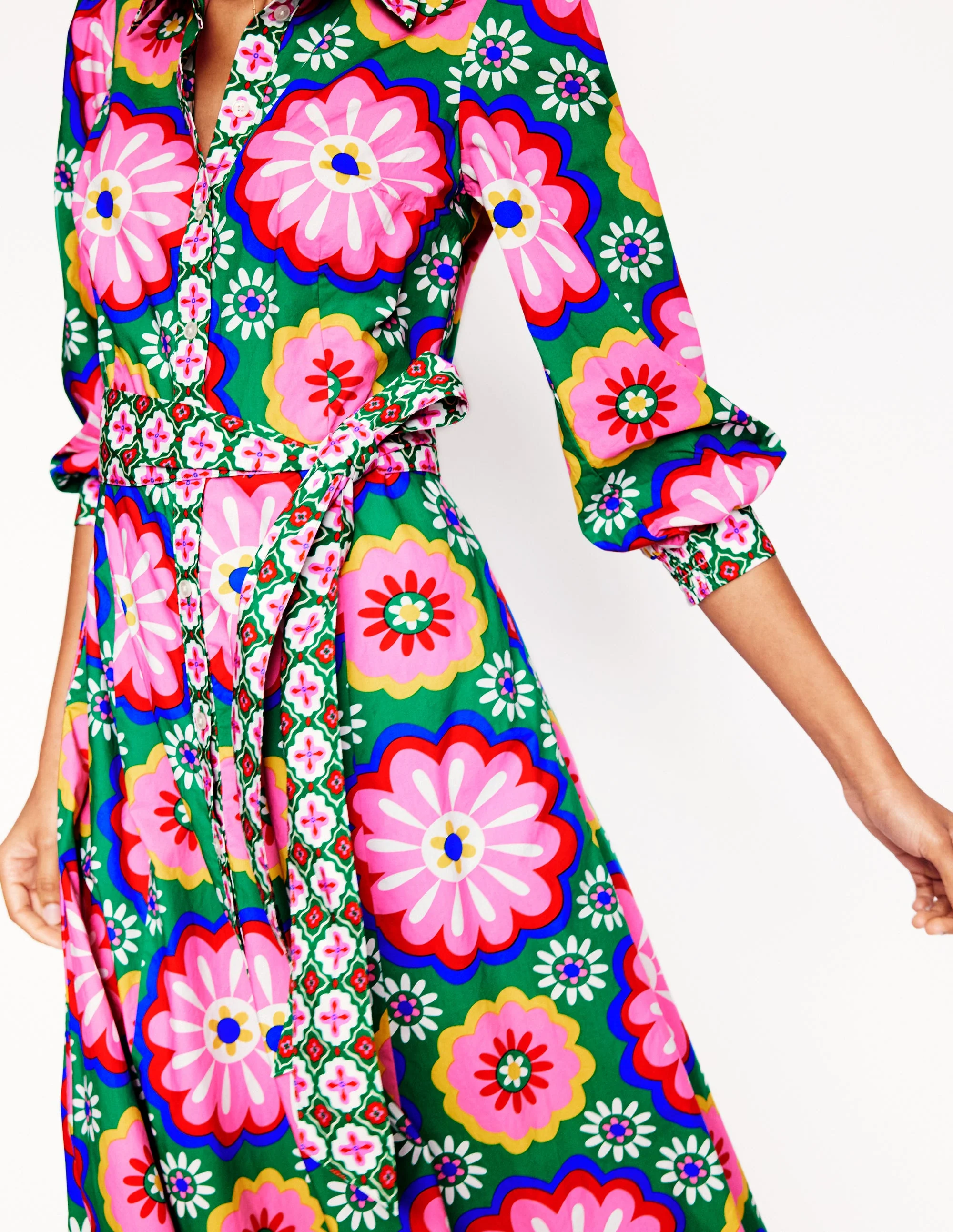 Clara Cotton Shirt Dress-Multi, Flower Tile - Image 3
