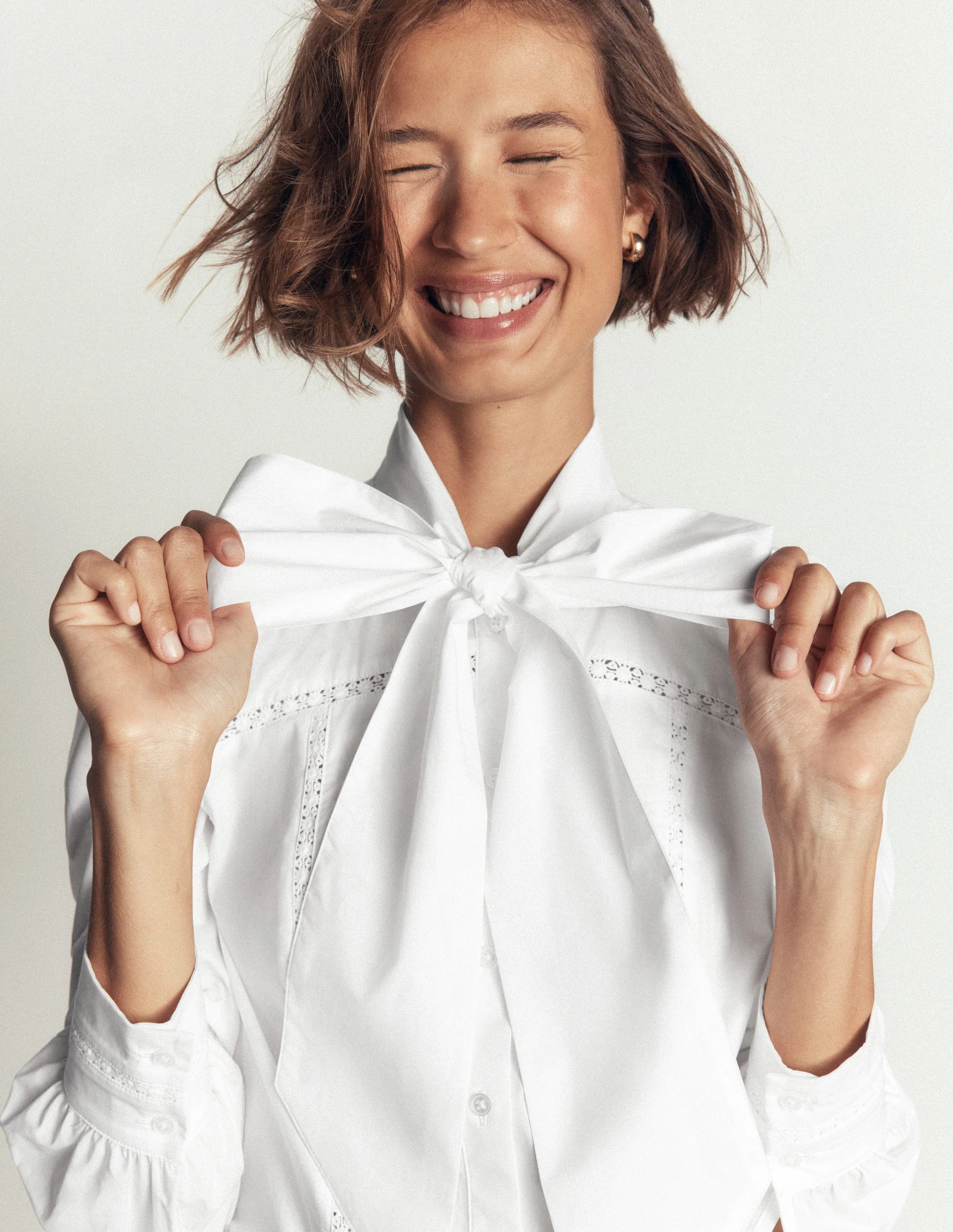 Clara Tie Neck Shirt-White Trim Detail - Image 6