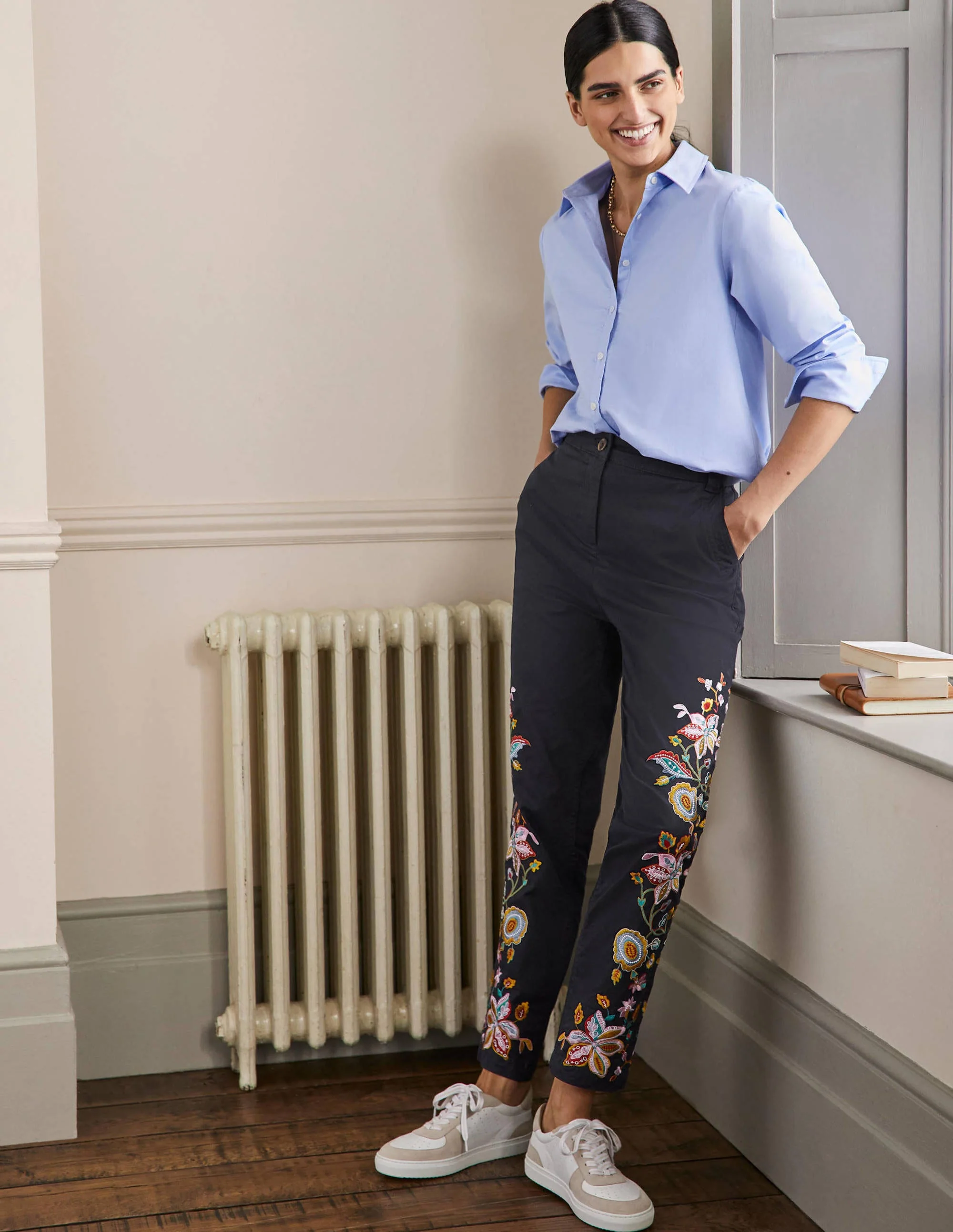 Classic Chino Trousers-Navy Embroidered