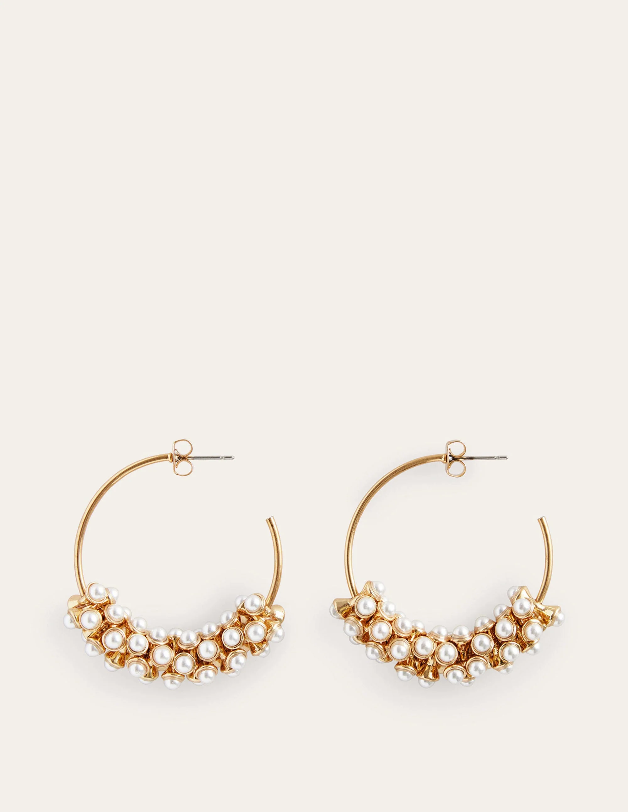 Cluster Pearl Hoop Earrings-Gold - Image 2