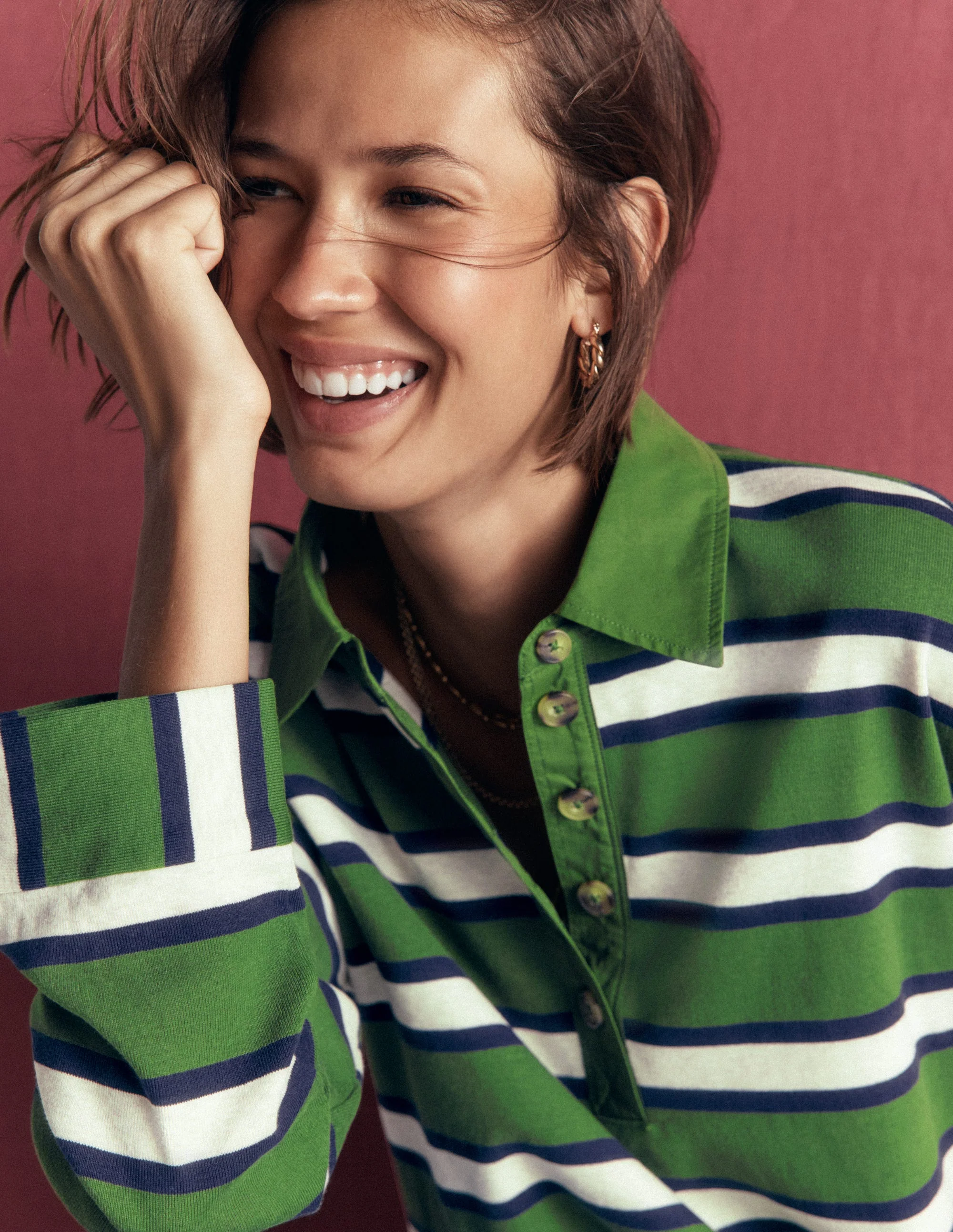 Collar Button Striped Breton-Chive and Navy Stripe - Image 2