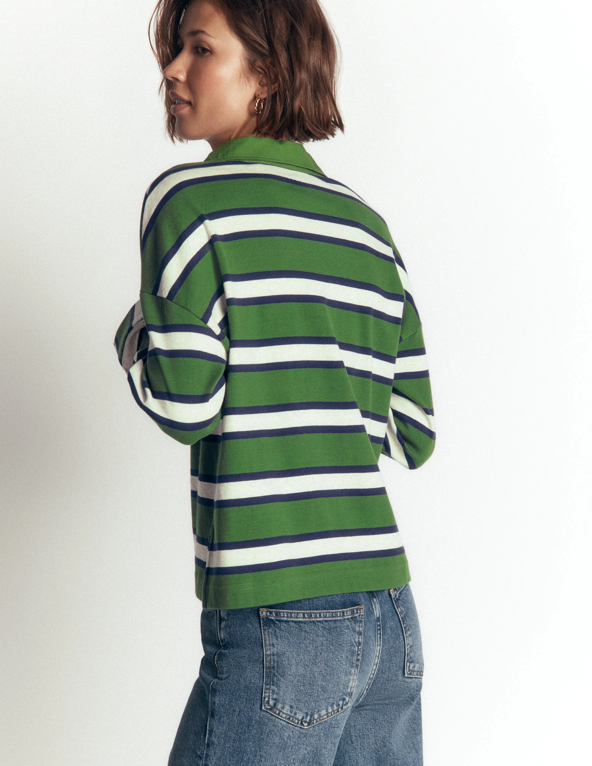 Collar Button Striped Breton-Chive and Navy Stripe - Image 3