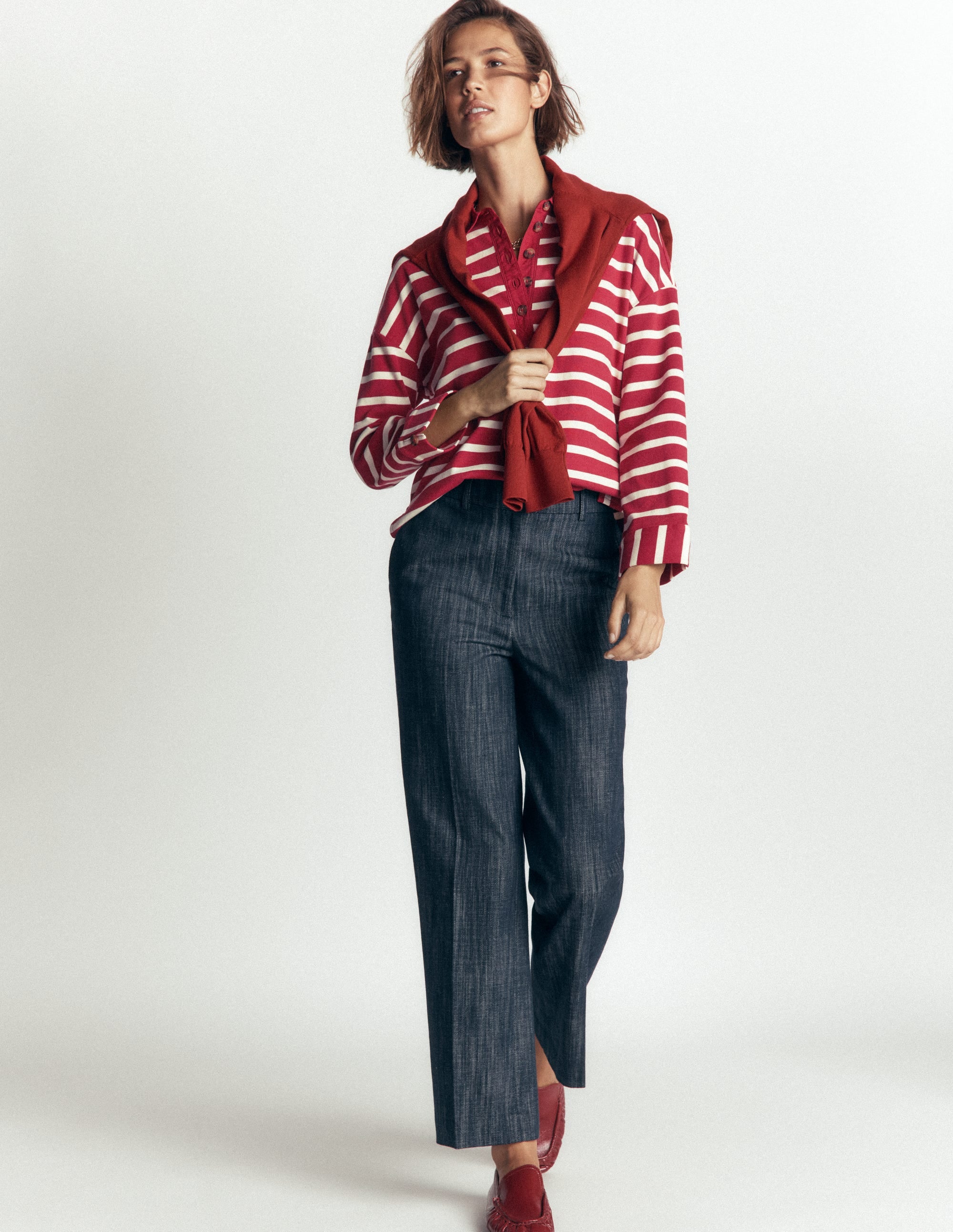 Collar Button Striped Breton-Garnet and Ivory - Image 4